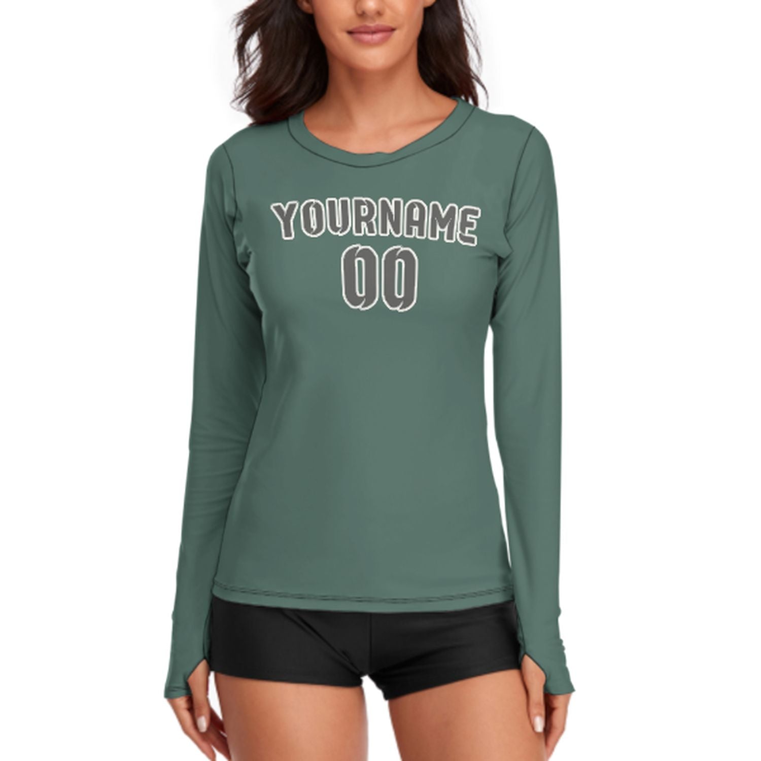 Maßgeschneidertes Blaugrün Dunkelgrau Damen Langarmshirt