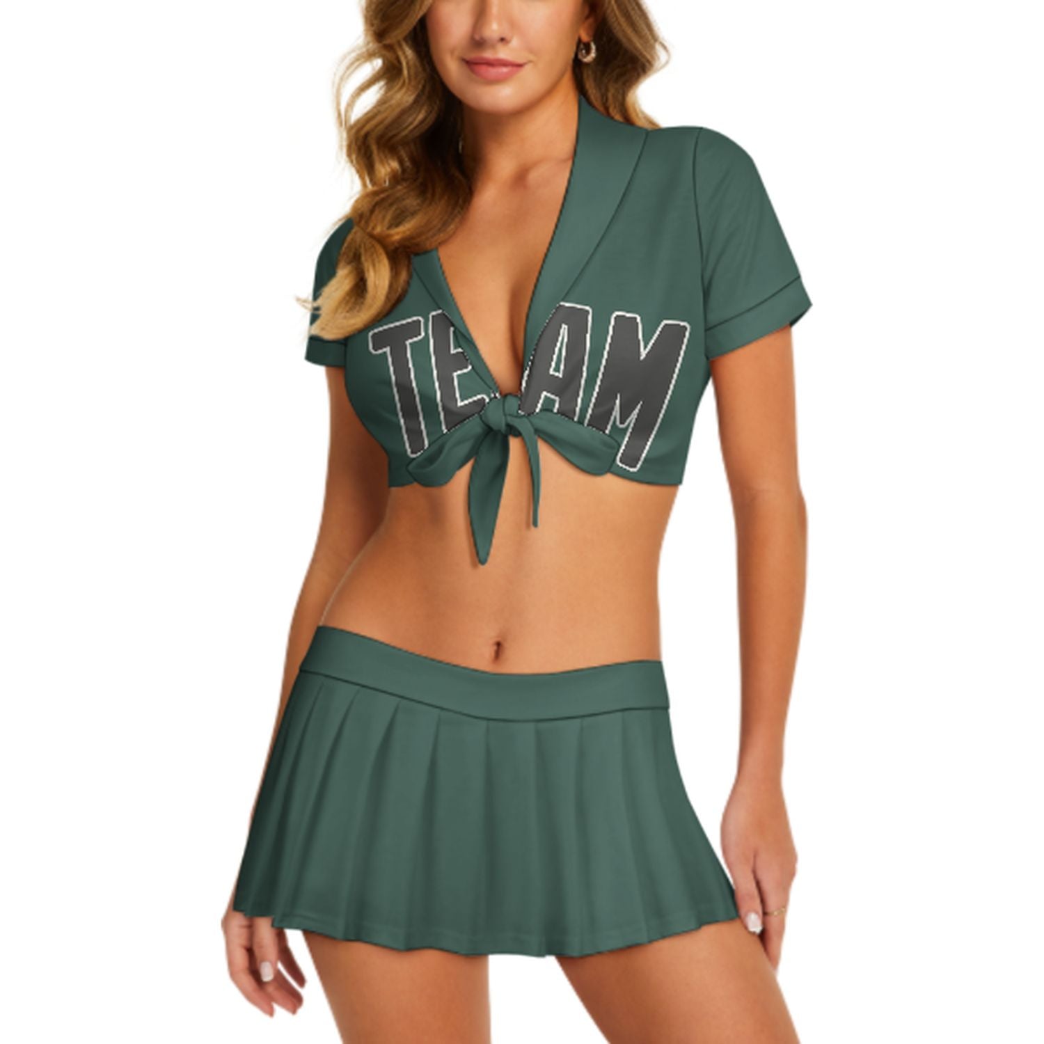 Maßgeschneidertes Blaugrün Dunkelgrau Cheerleader Outfit Set