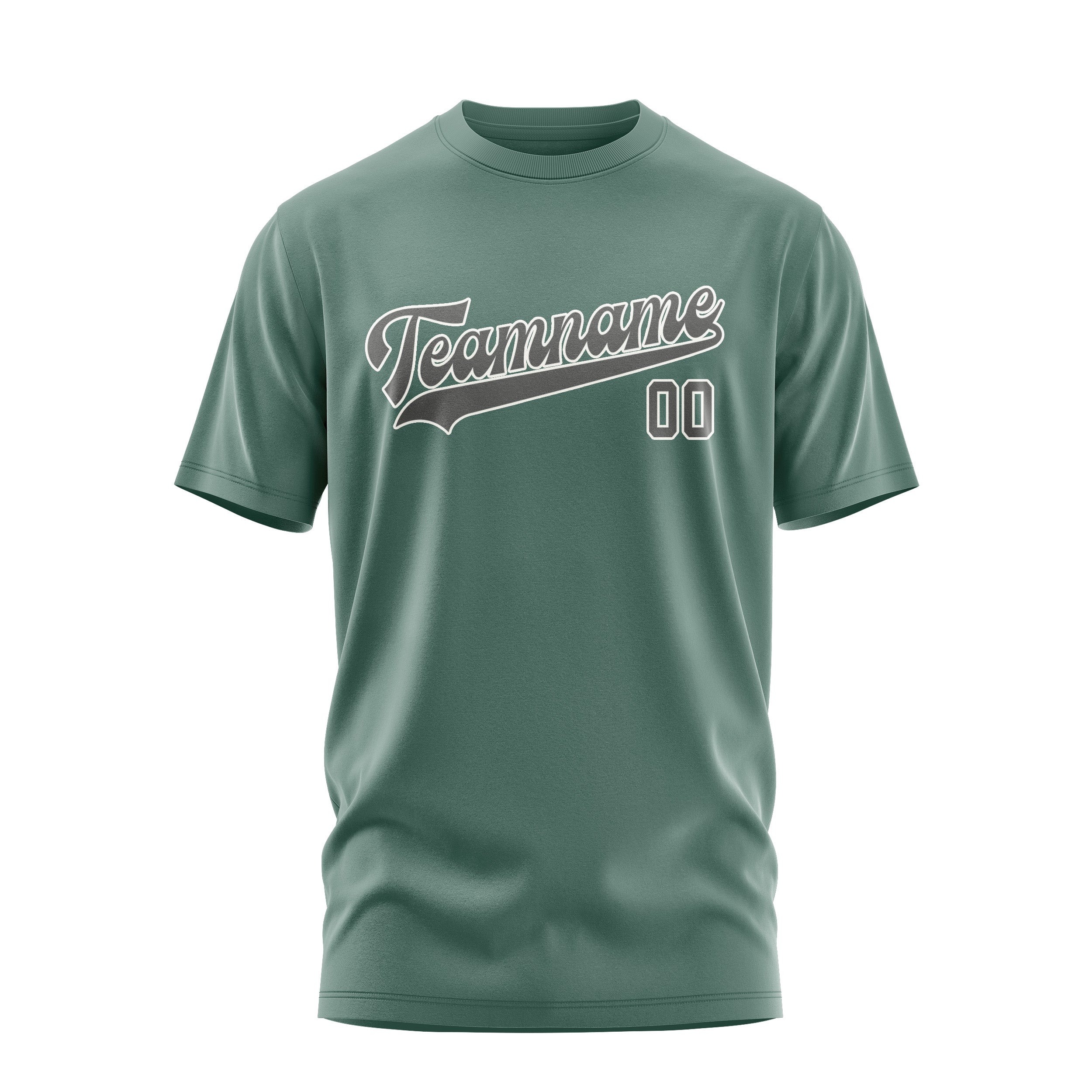 Maßgeschneidertes Blaugrün Dunkelgrau T-Shirt