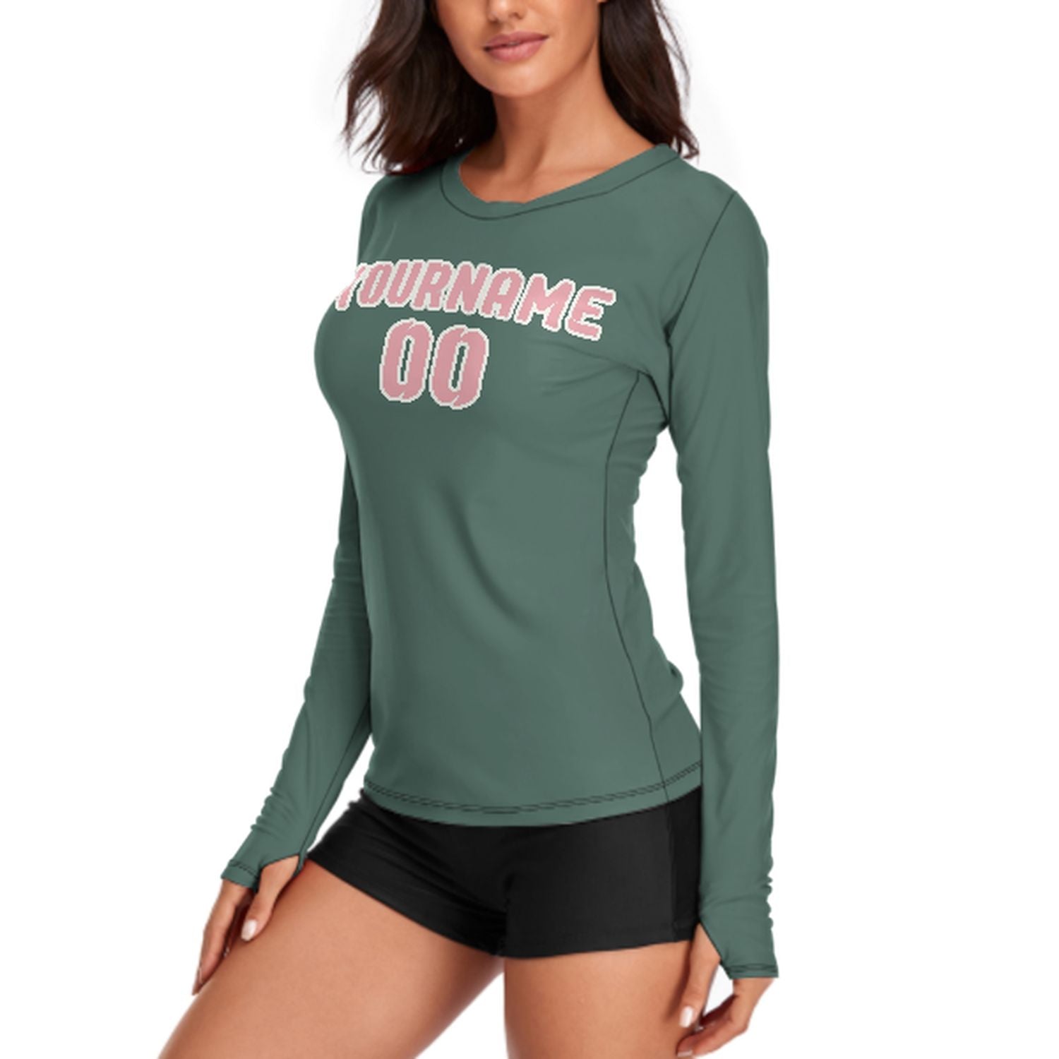 Maßgeschneidertes Blaugrün Rosa Damen Langarmshirt