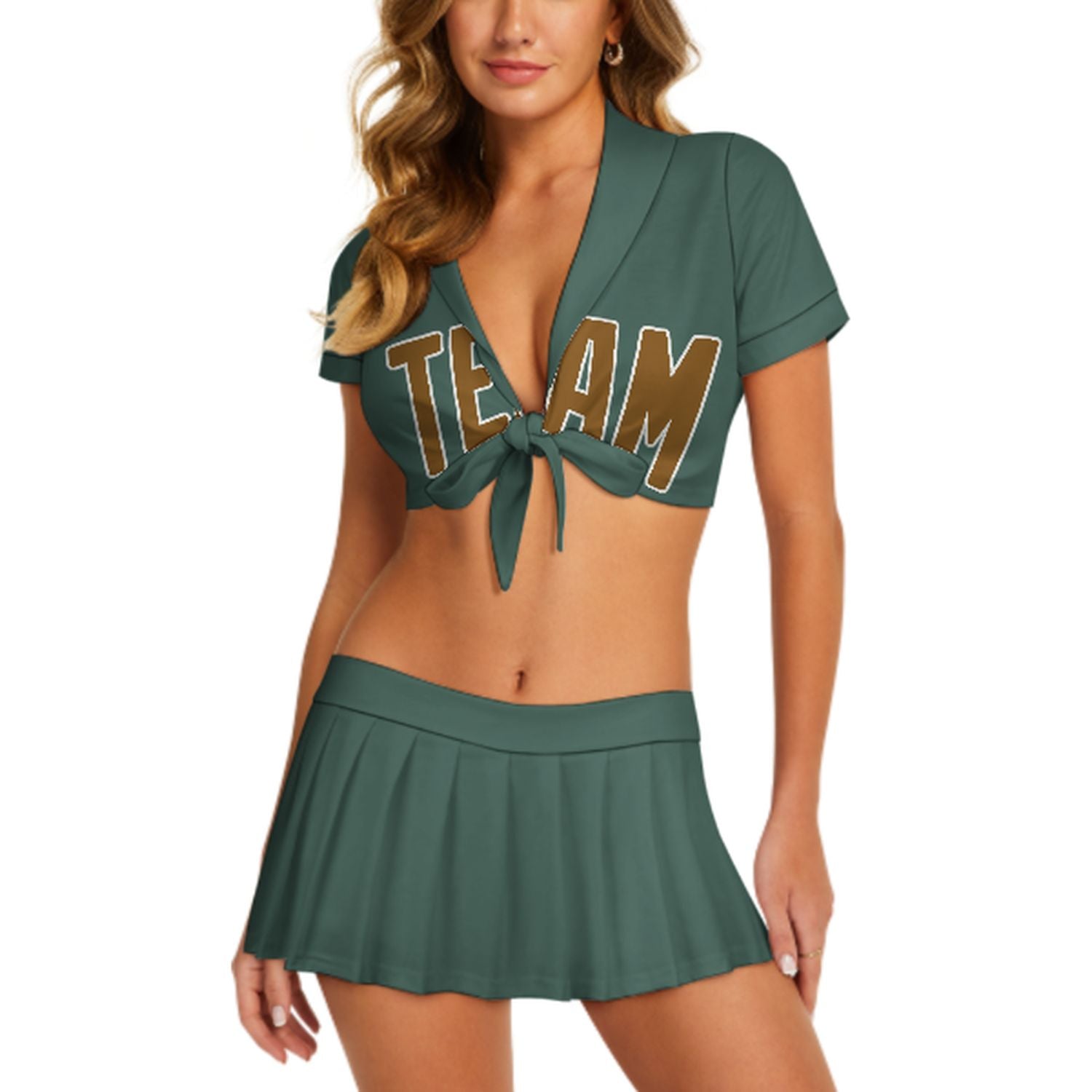 Maßgeschneidertes Blaugrün Khaki Cheerleader Outfit Set