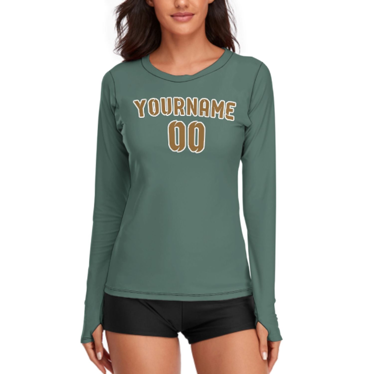 Maßgeschneidertes Blaugrün Khaki Damen Langarmshirt