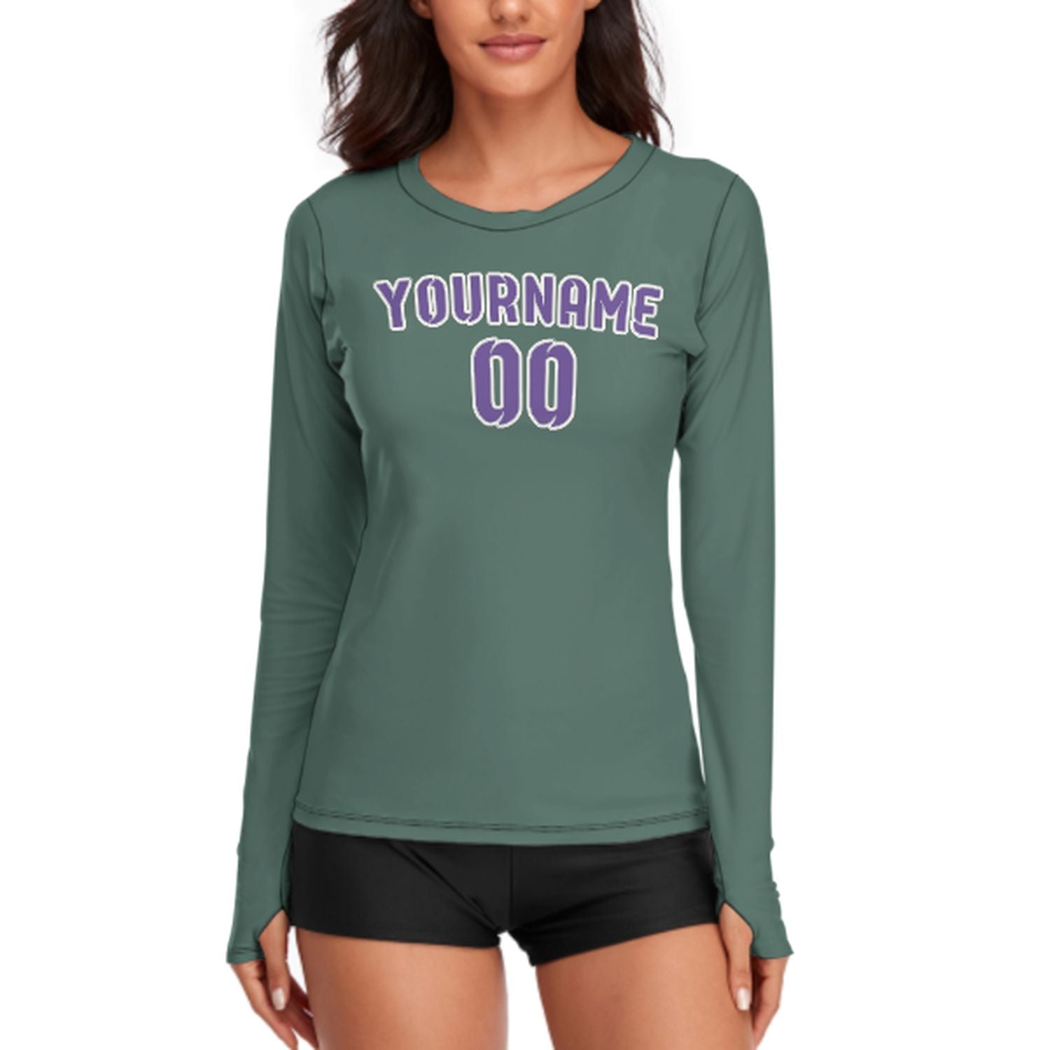 Maßgeschneidertes Blaugrün Lavendel Damen Langarmshirt