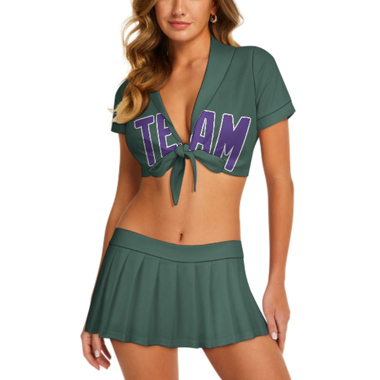 Maßgeschneidertes Blaugrün Lavendel Cheerleader Outfit Set