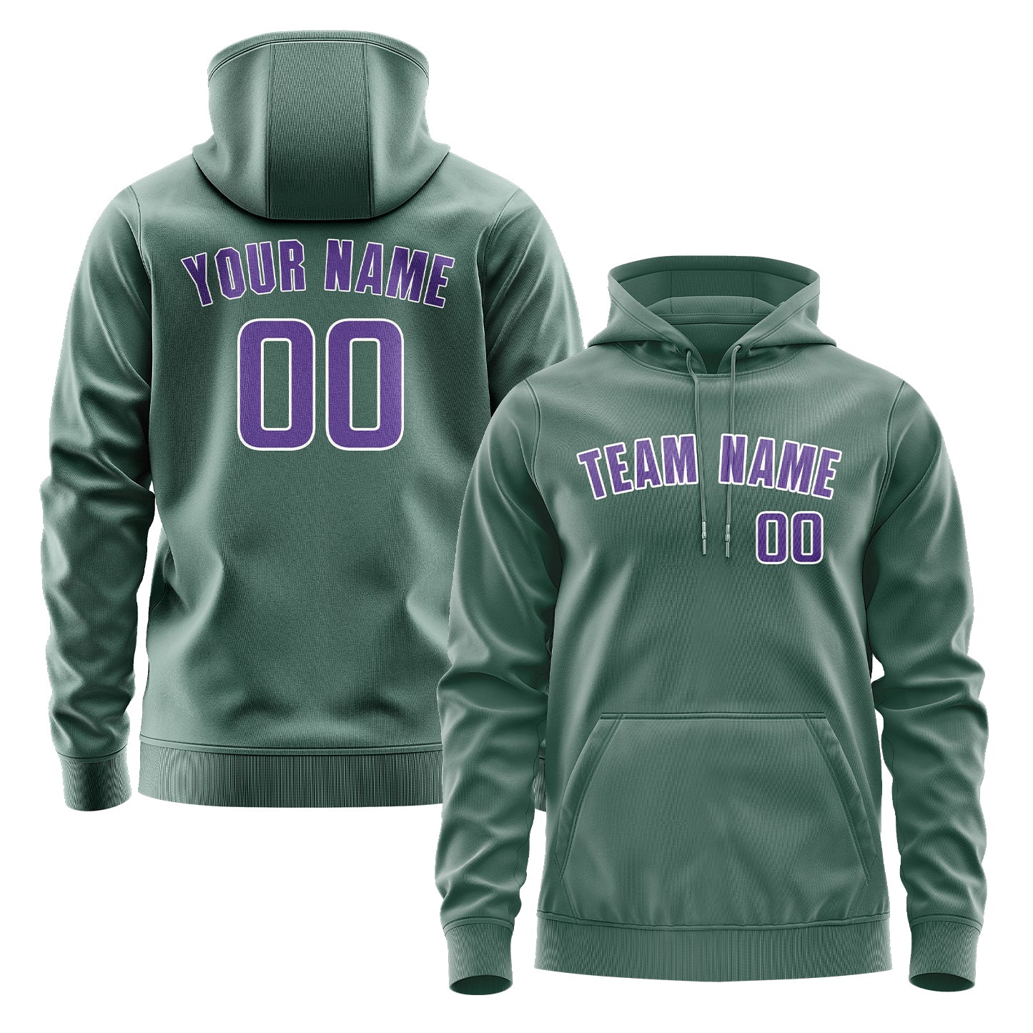 Felpa con cappuccio personalizzata color verde acqua e lavanda