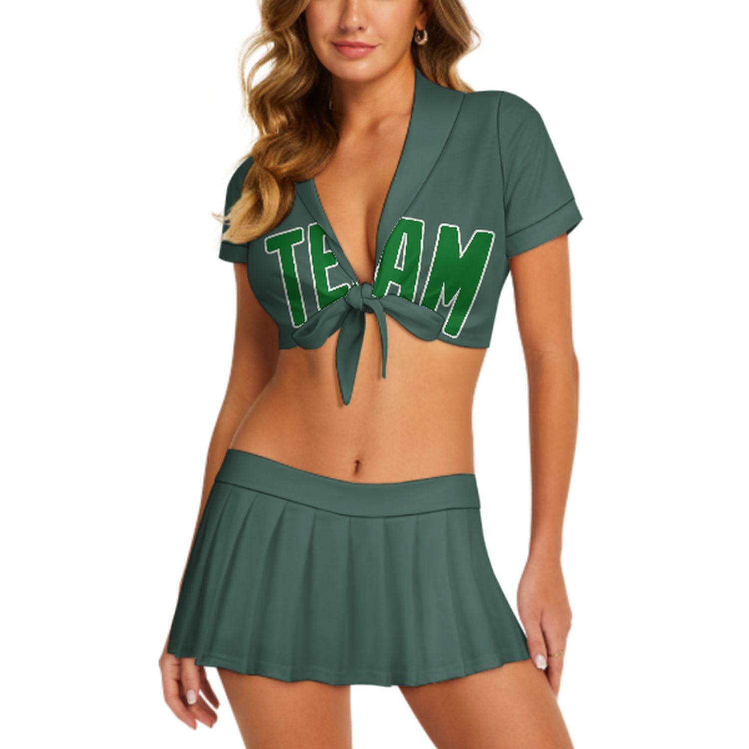 Maßgeschneidertes Blaugrün Smaragdgrün Cheerleader Outfit Set
