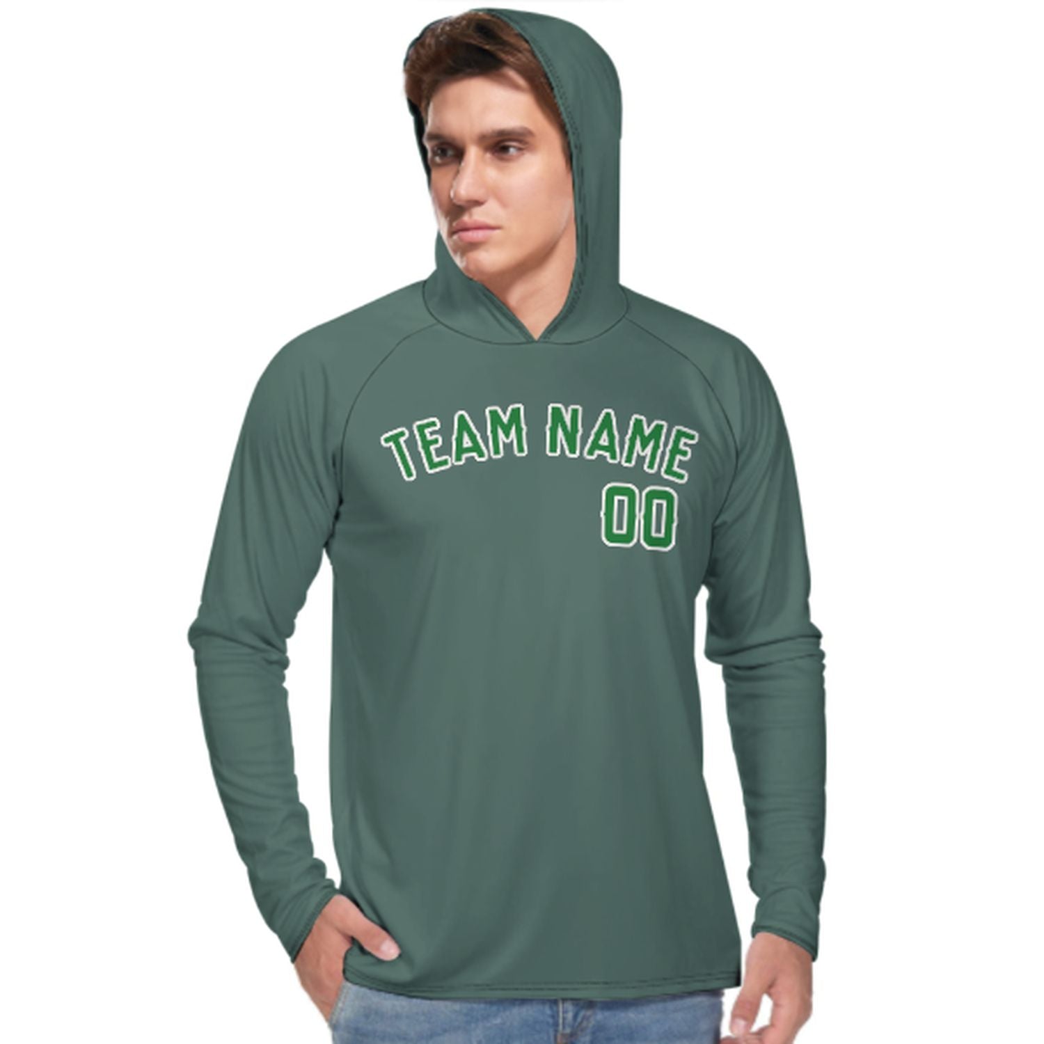 Na míru na míru modro-zelená zelená uv-hoodie