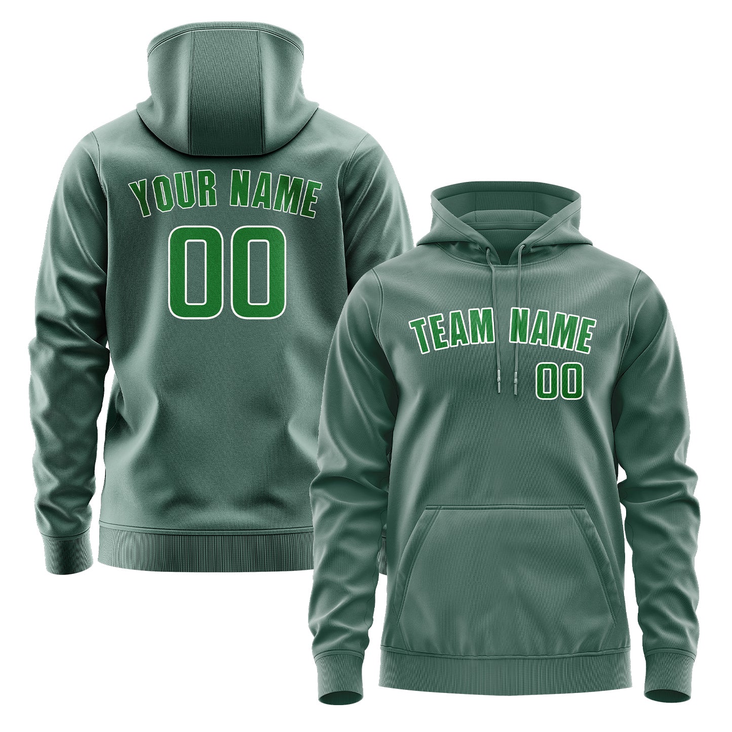 Felpa con cappuccio personalizzata verde acqua e smeraldo