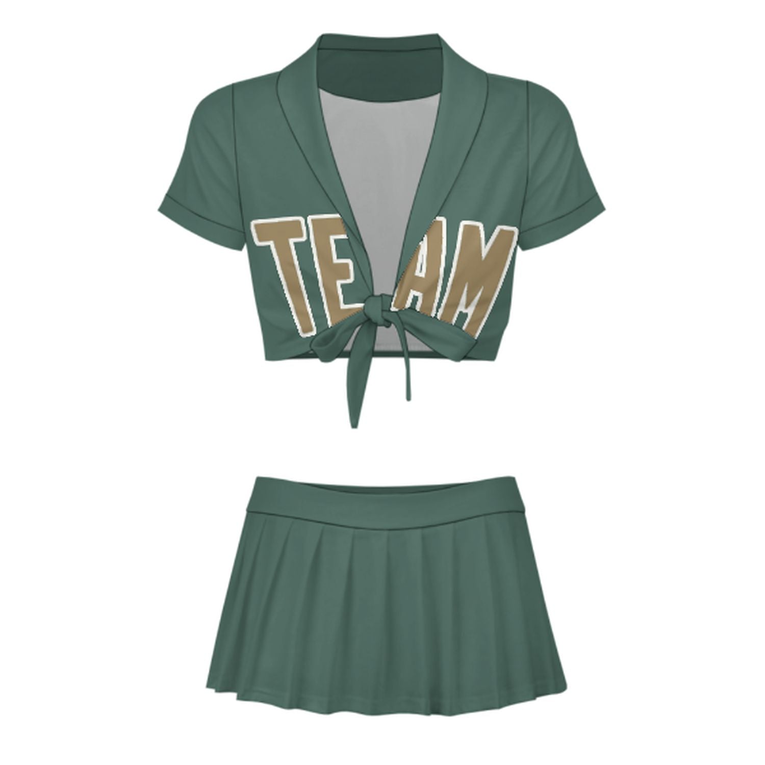 Maßgeschneidertes Blaugrün Hellkhaki Cheerleader Outfit Set