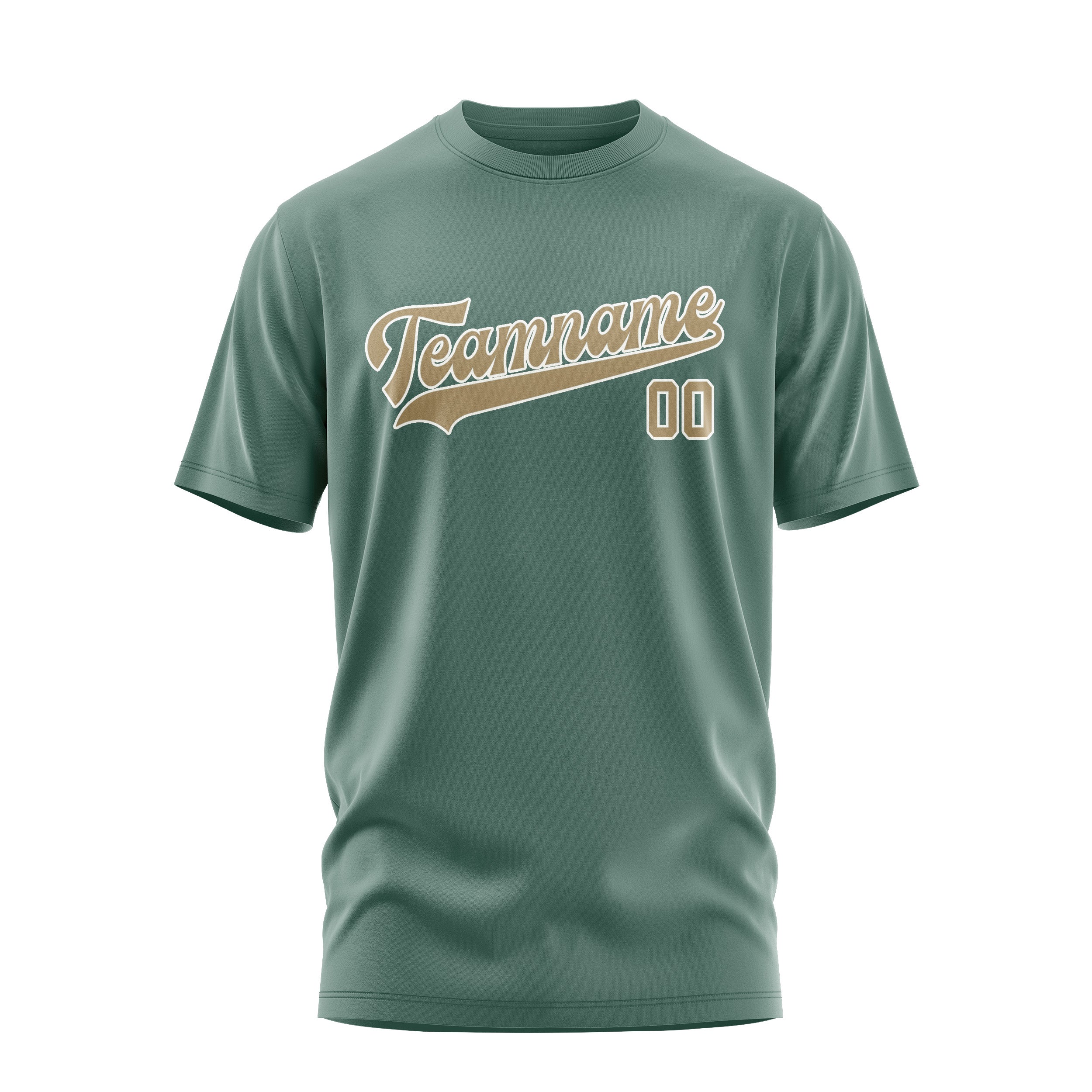 Maßgeschneidertes Blaugrün Hellkhaki T-Shirt
