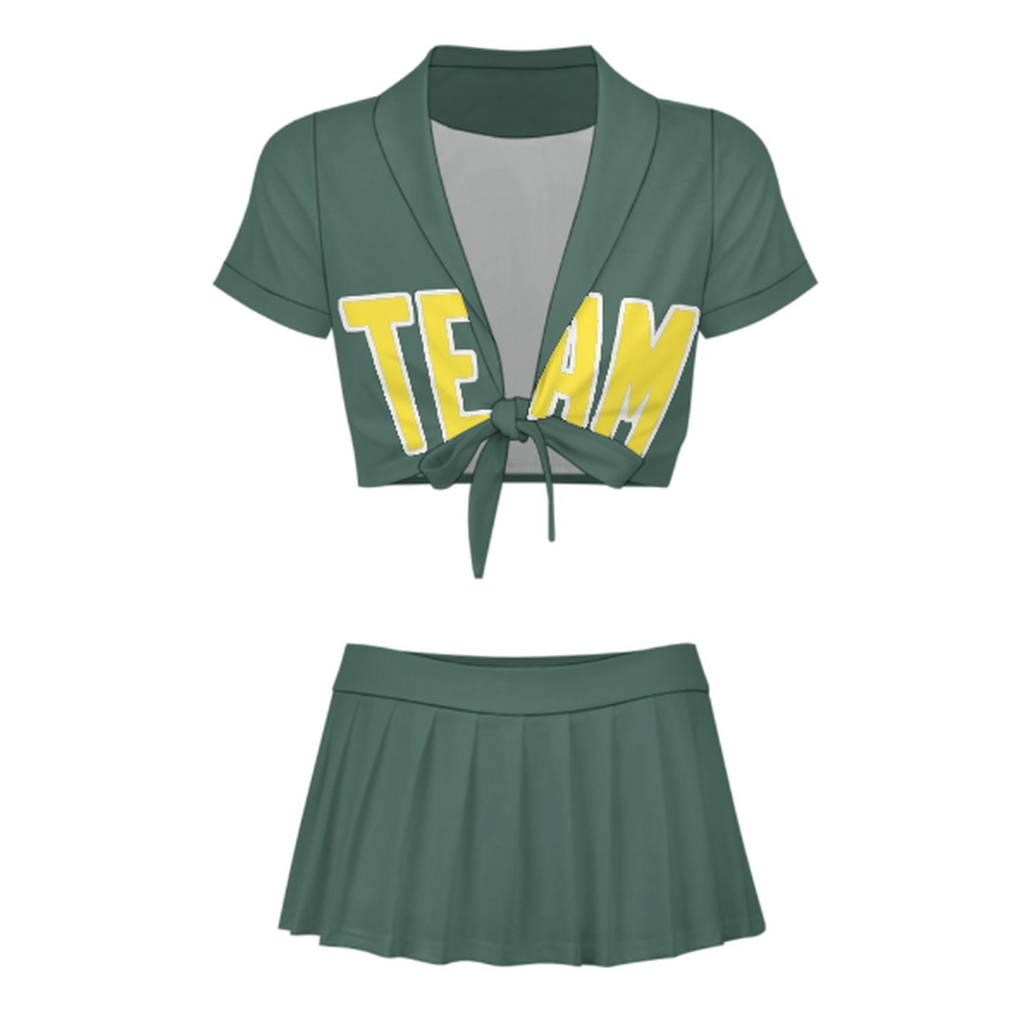 Maßgeschneidertes Blaugrün Blassgelb Cheerleader Outfit Set