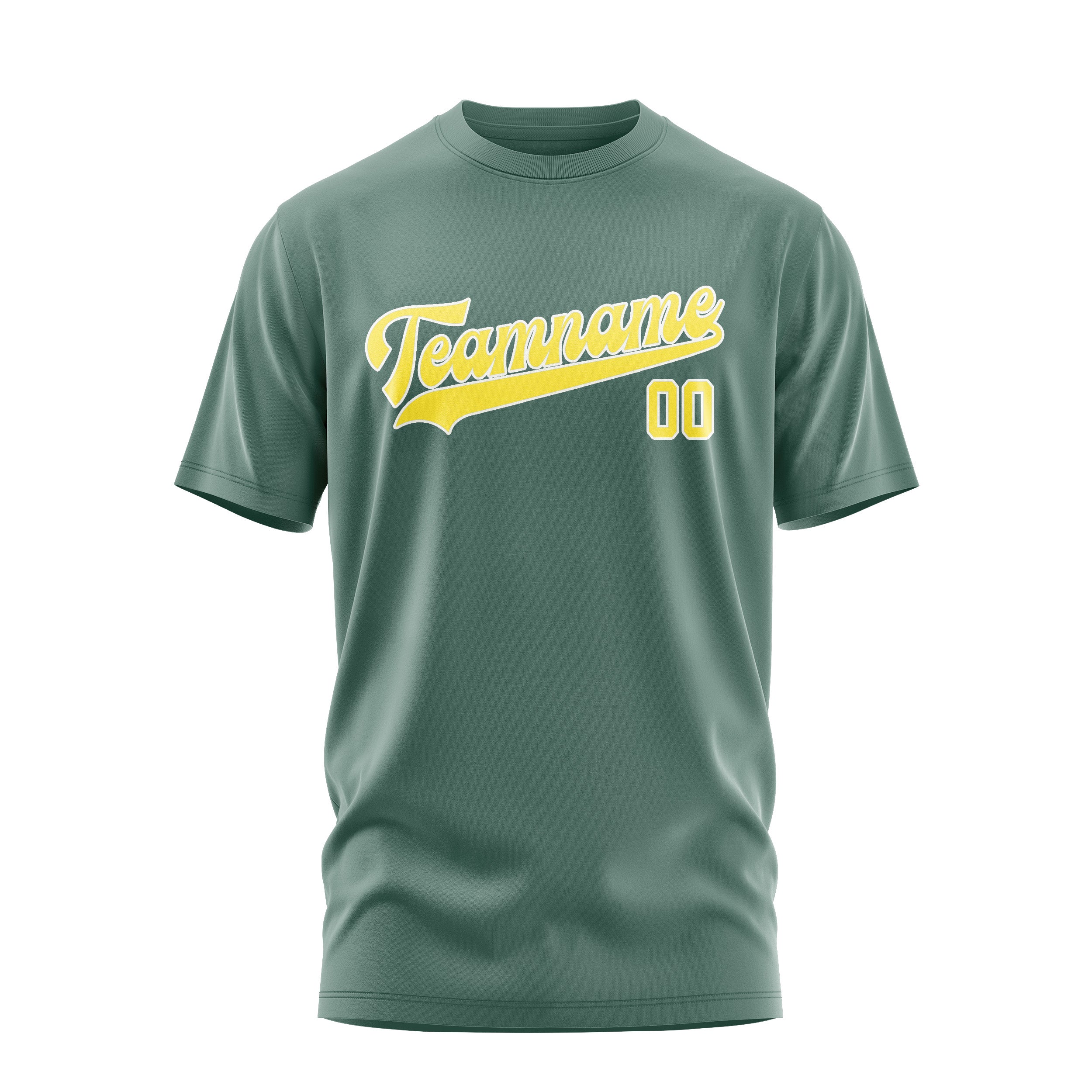 Maßgeschneidertes Blaugrün Blassgelb T-Shirt