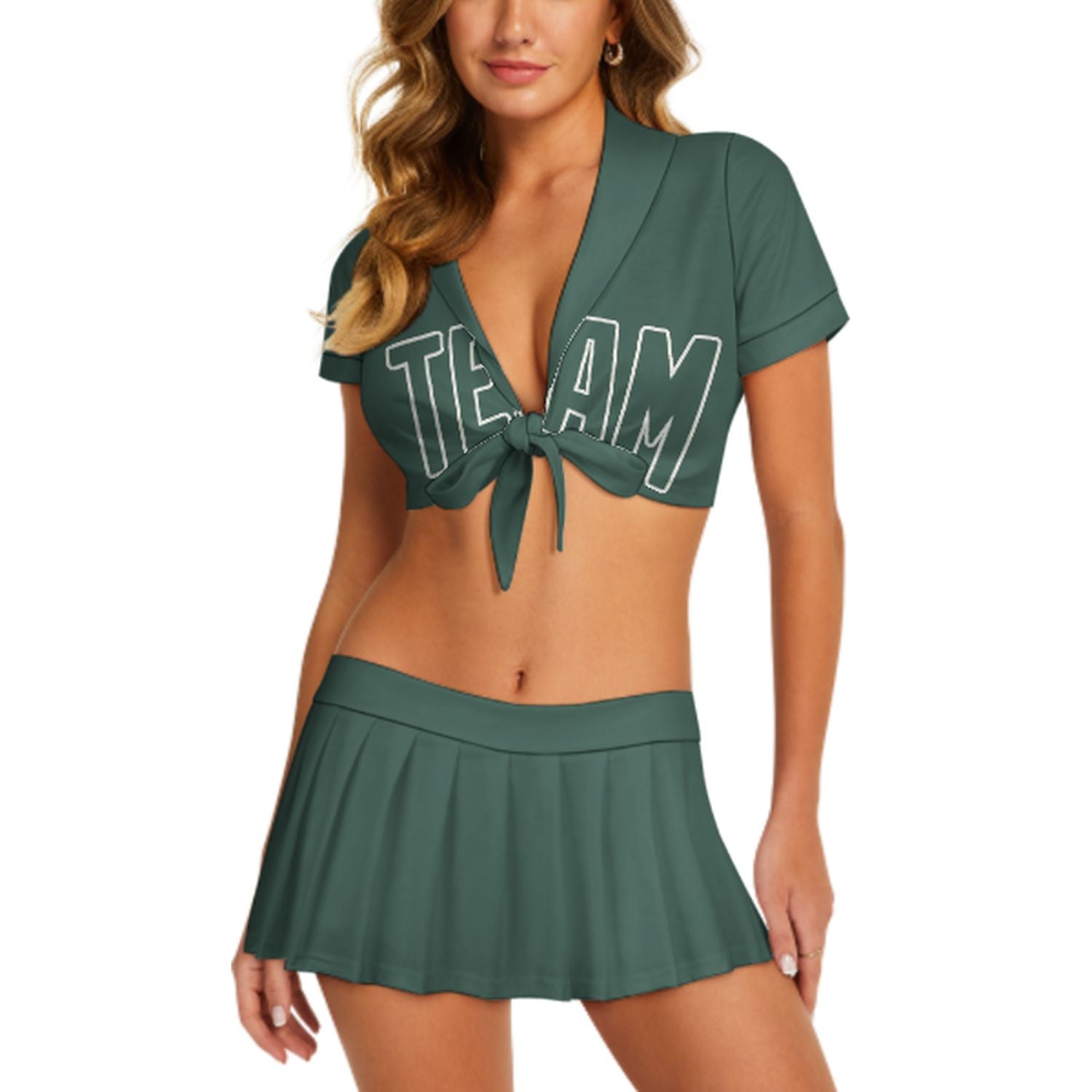 Maßgeschneidertes Blaugrün Blaugrün Cheerleader Outfit Set