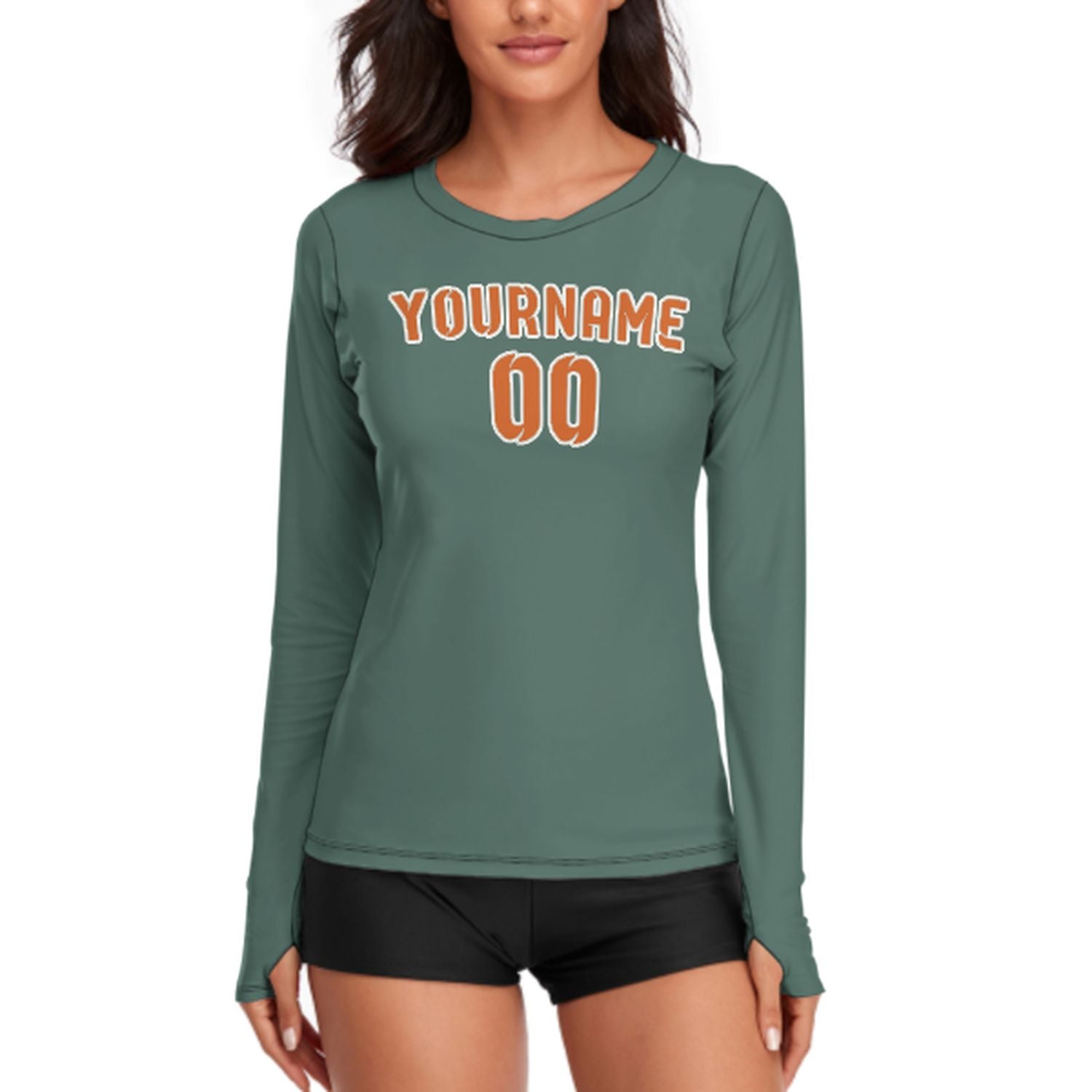 Maßgeschneidertes Blaugrün Orange Damen Langarmshirt