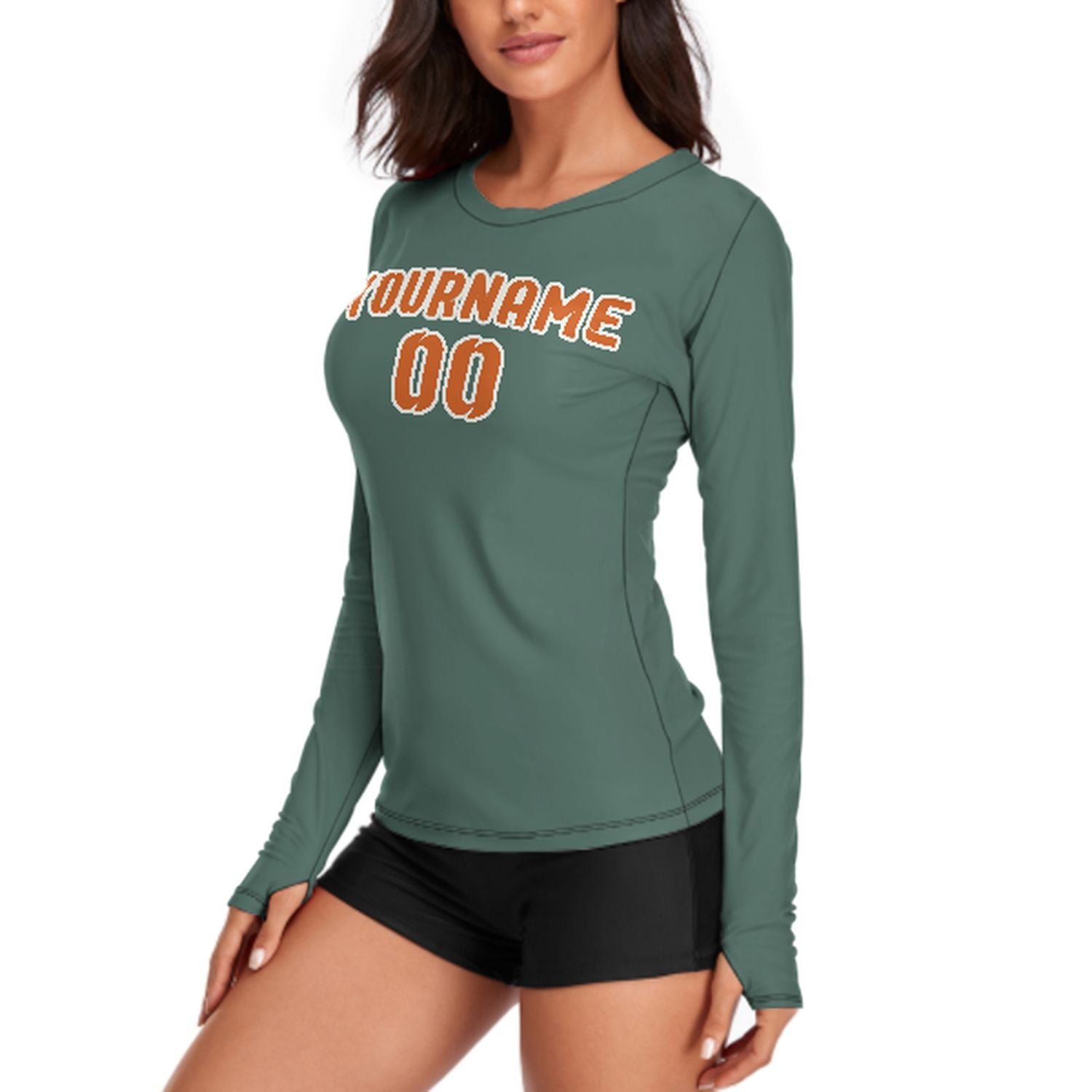 Maßgeschneidertes Blaugrün Orange Damen Langarmshirt