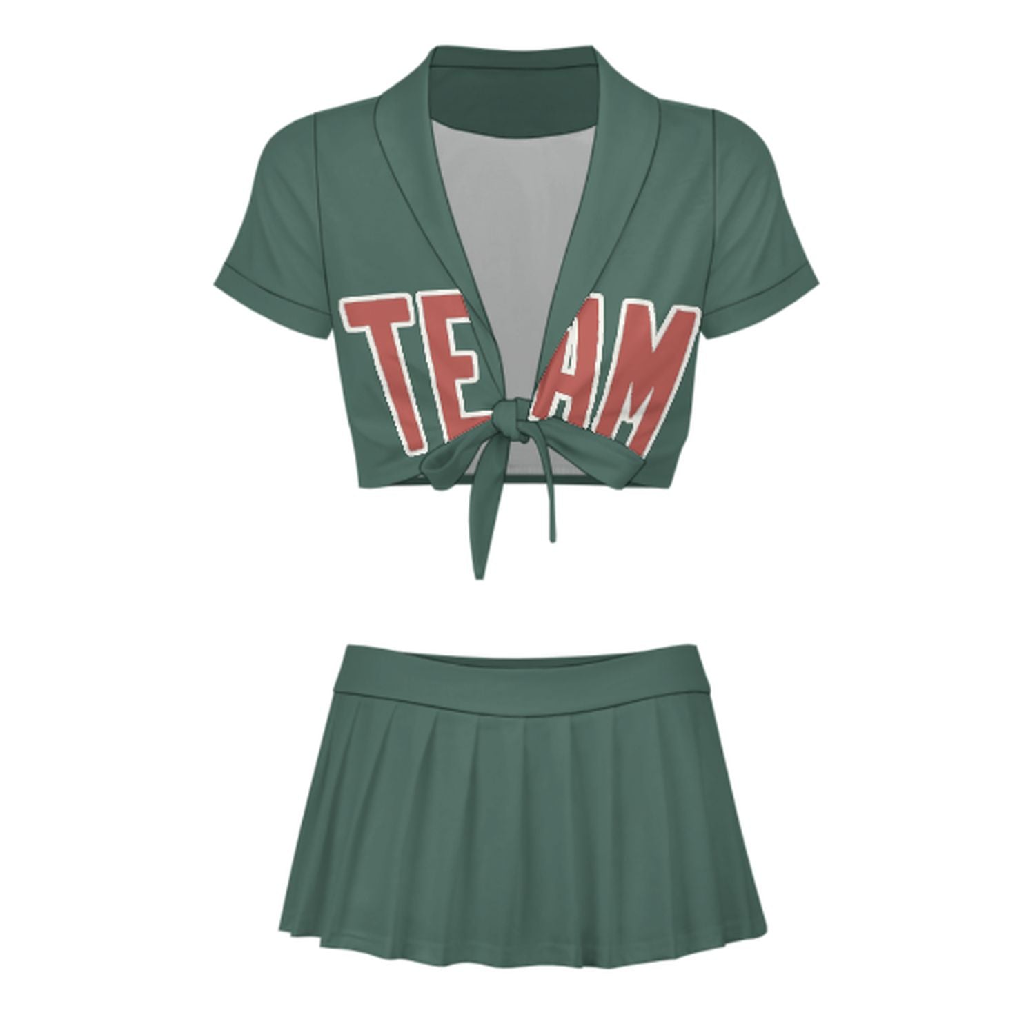 Maßgeschneidertes Blaugrün Kupferrose Cheerleader Outfit Set
