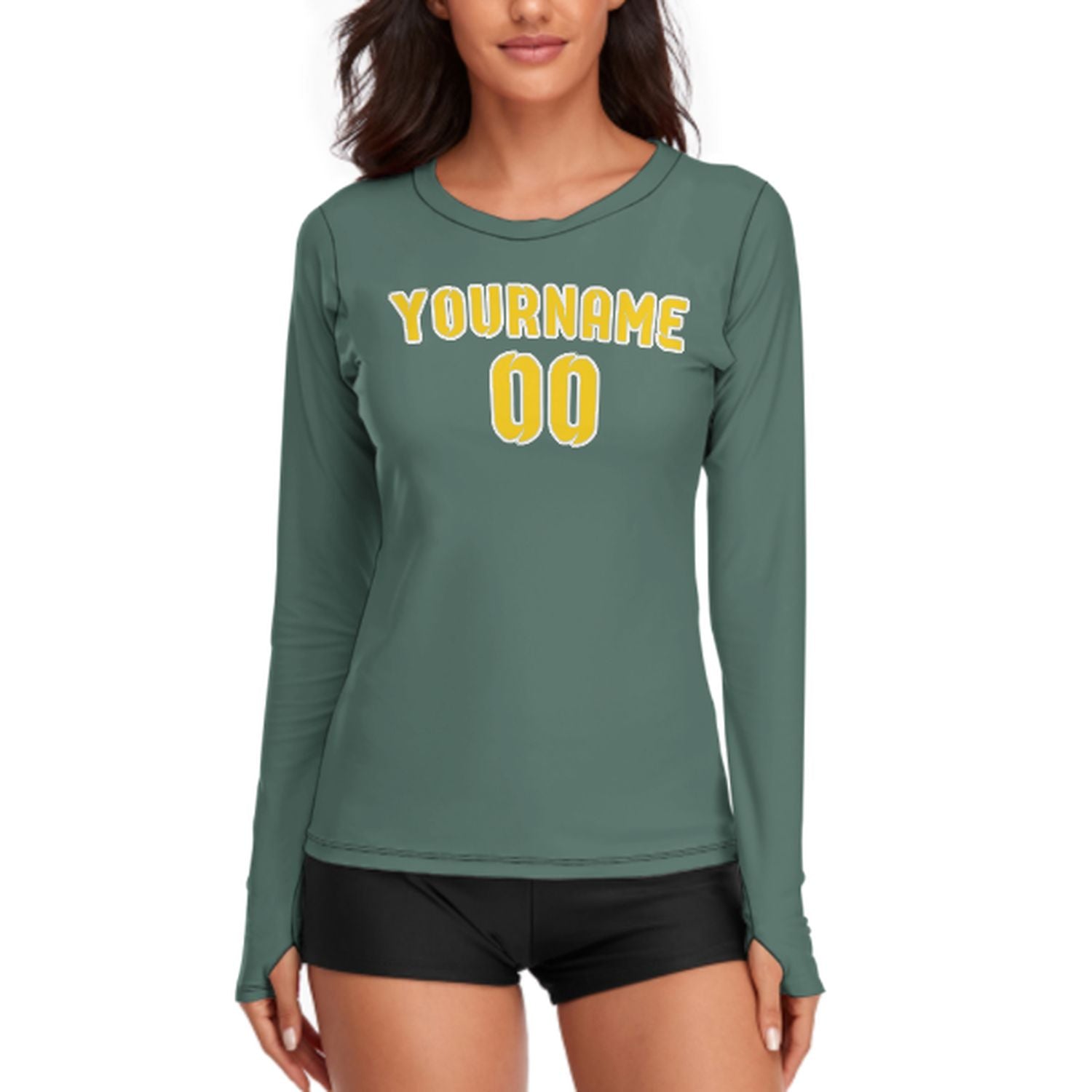 Maßgeschneidertes Blaugrün Gold Damen Langarmshirt
