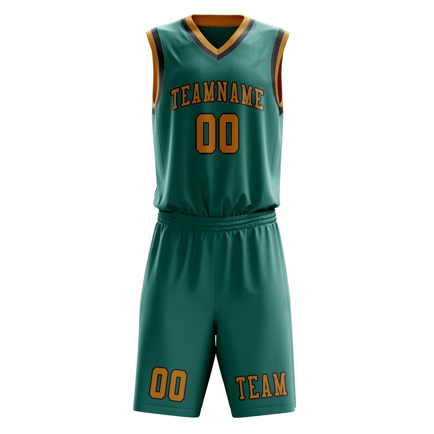 Benutzerdefiniertes Professionelles Blaugrün Gelb Basketballtrikot-Set