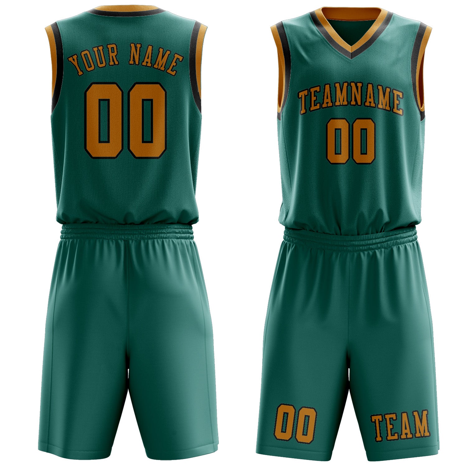 Benutzerdefiniertes Professionelles Blaugrün Gelb Basketballtrikot-Set
