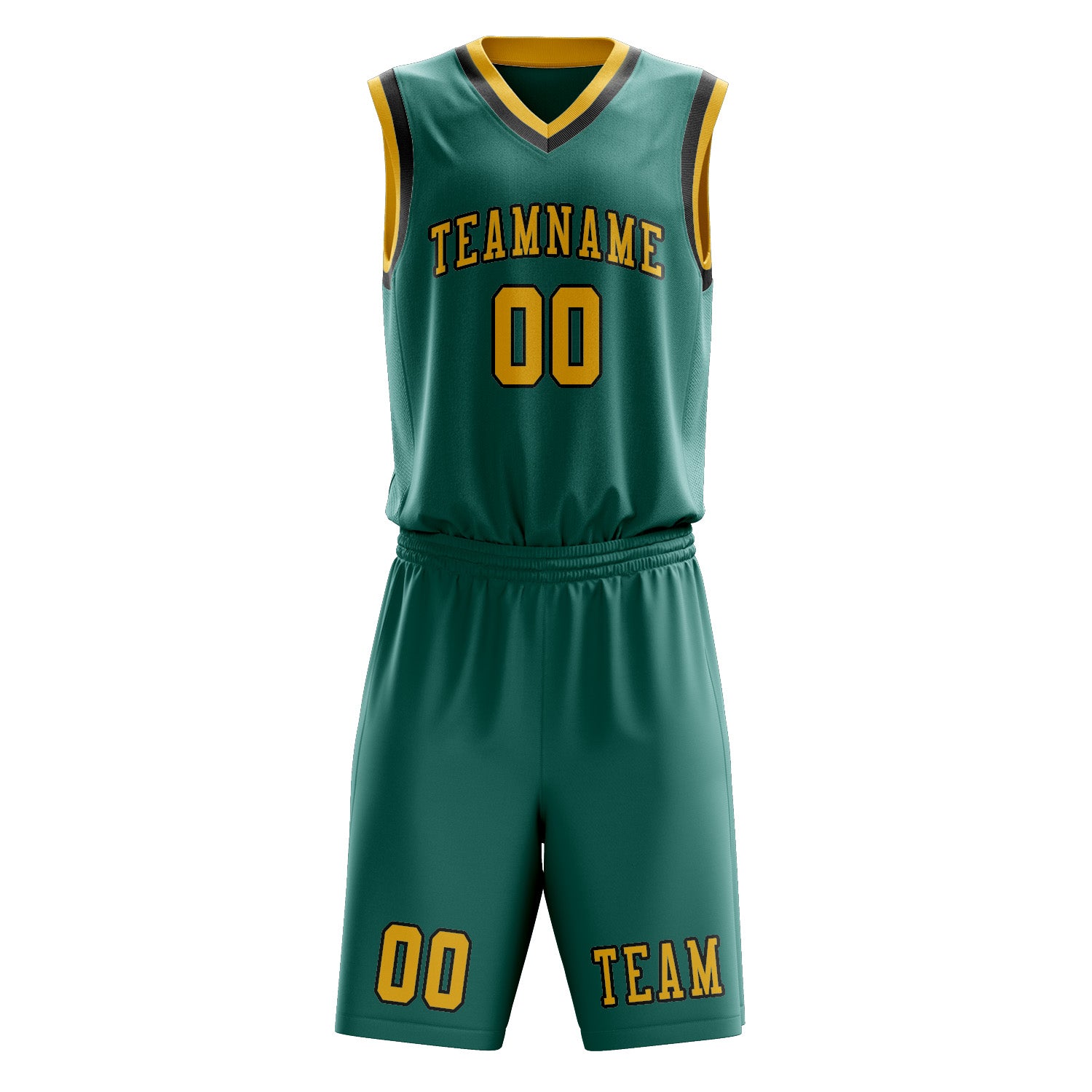 Benutzerdefiniertes Professionelles Blaugrün Gold Basketballtrikot-Set