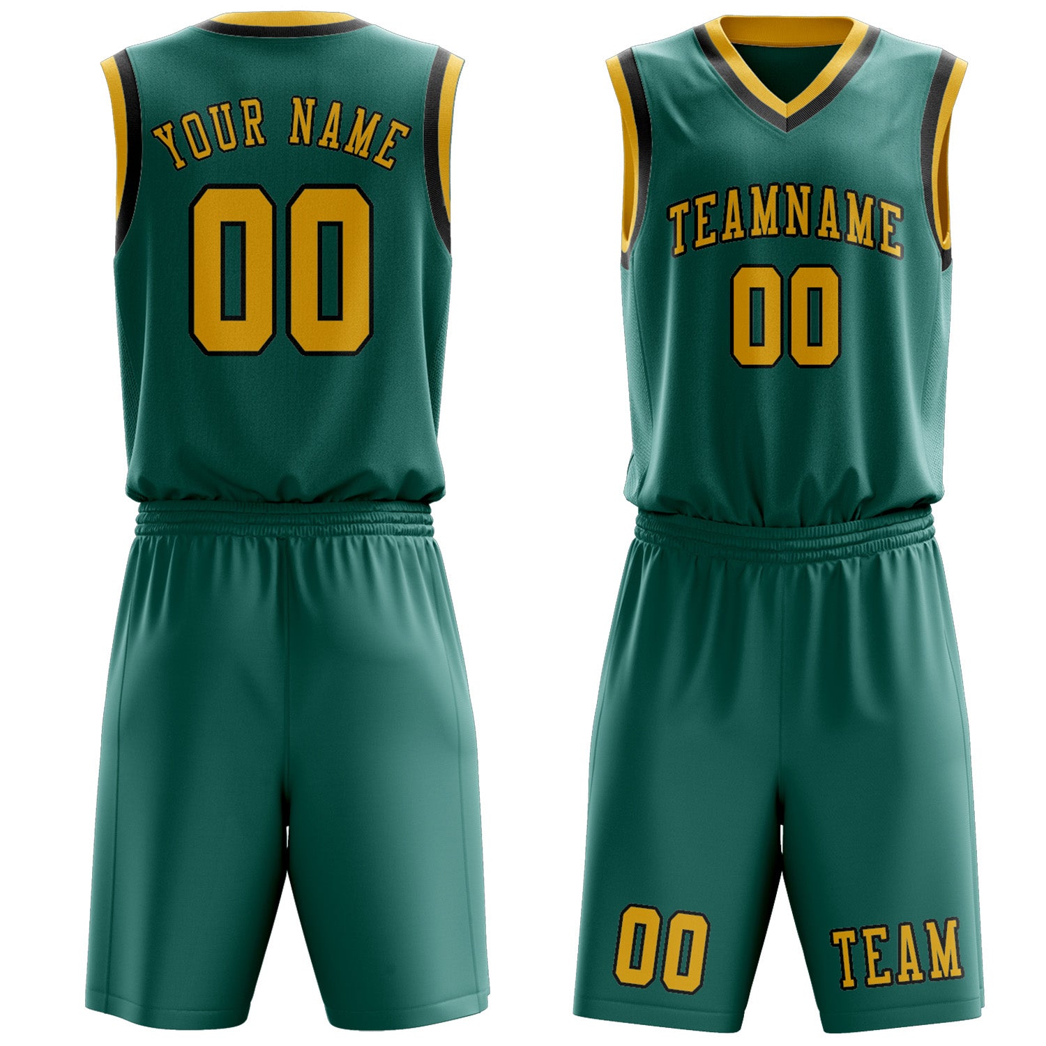 Benutzerdefiniertes Professionelles Blaugrün Gold Basketballtrikot-Set