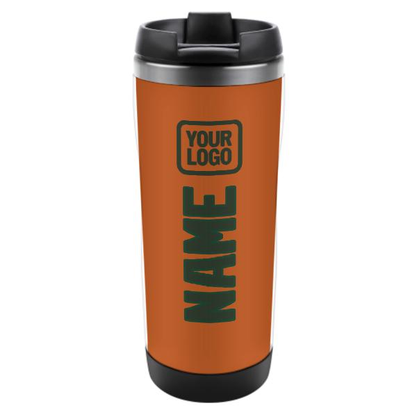 Tazza personalizzata in acciaio inossidabile arancione e verde abete