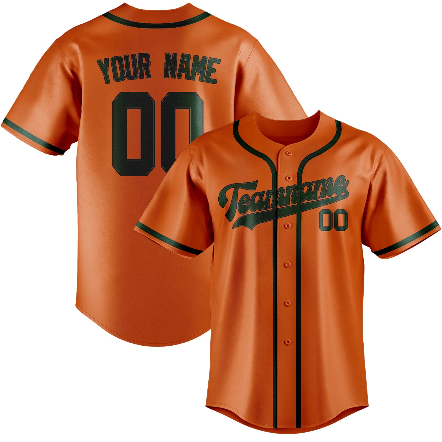 Benutzerdefiniertes Professionelles Orange Moosgrün Baseballtrikot