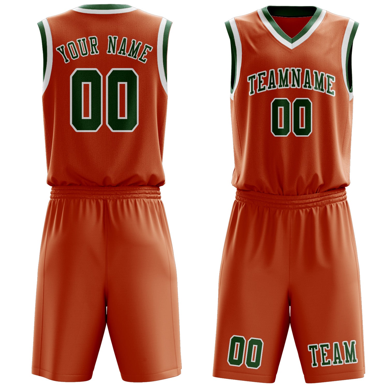 Benutzerdefiniertes Professionelles Orange Moosgrün Basketballtrikot-Set