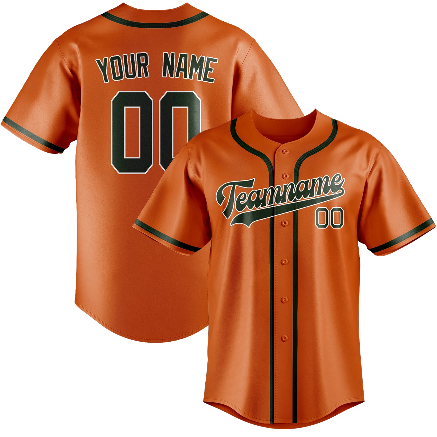 Benutzerdefiniertes Professionelles Orange Tannengrün Baseballtrikot