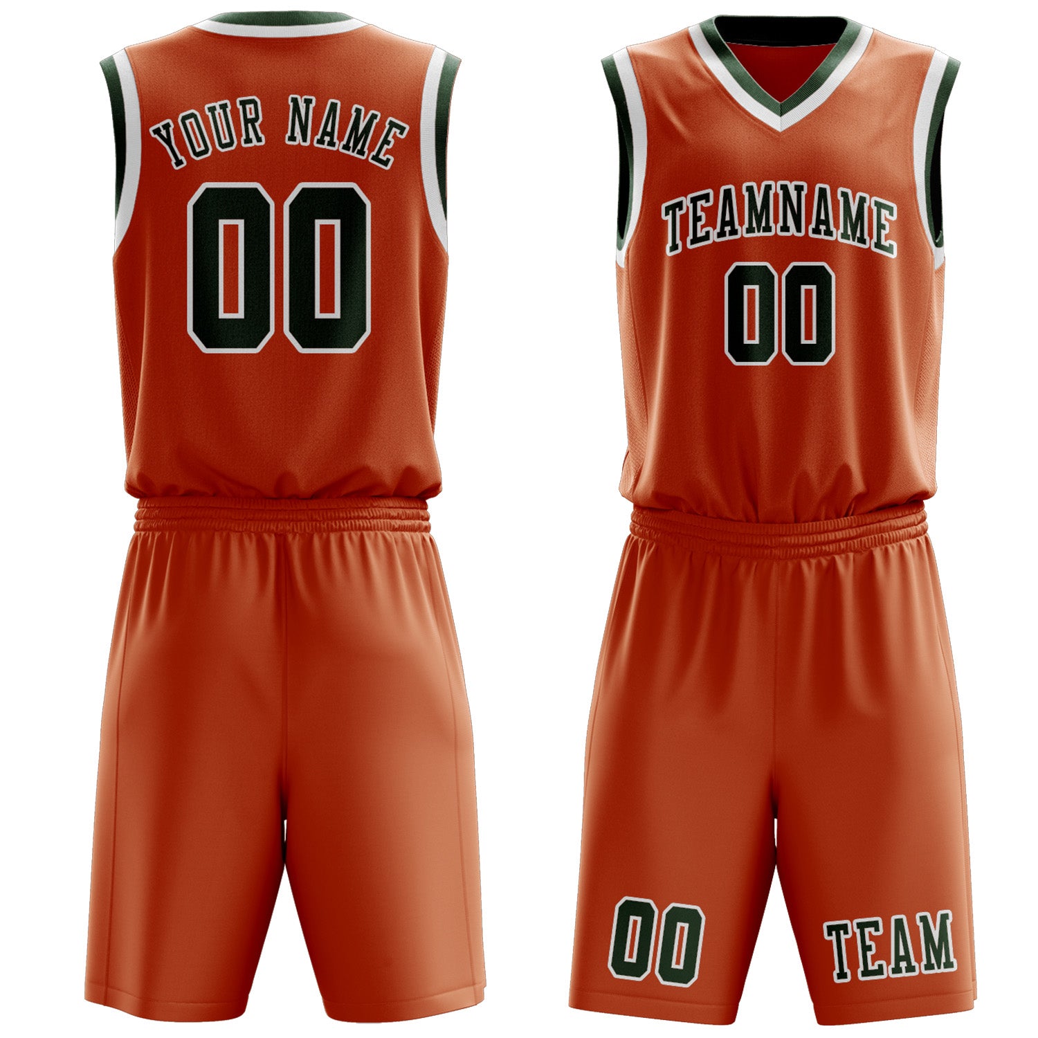 Benutzerdefiniertes Professionelles Orange Tannengrün Basketballtrikot-Set