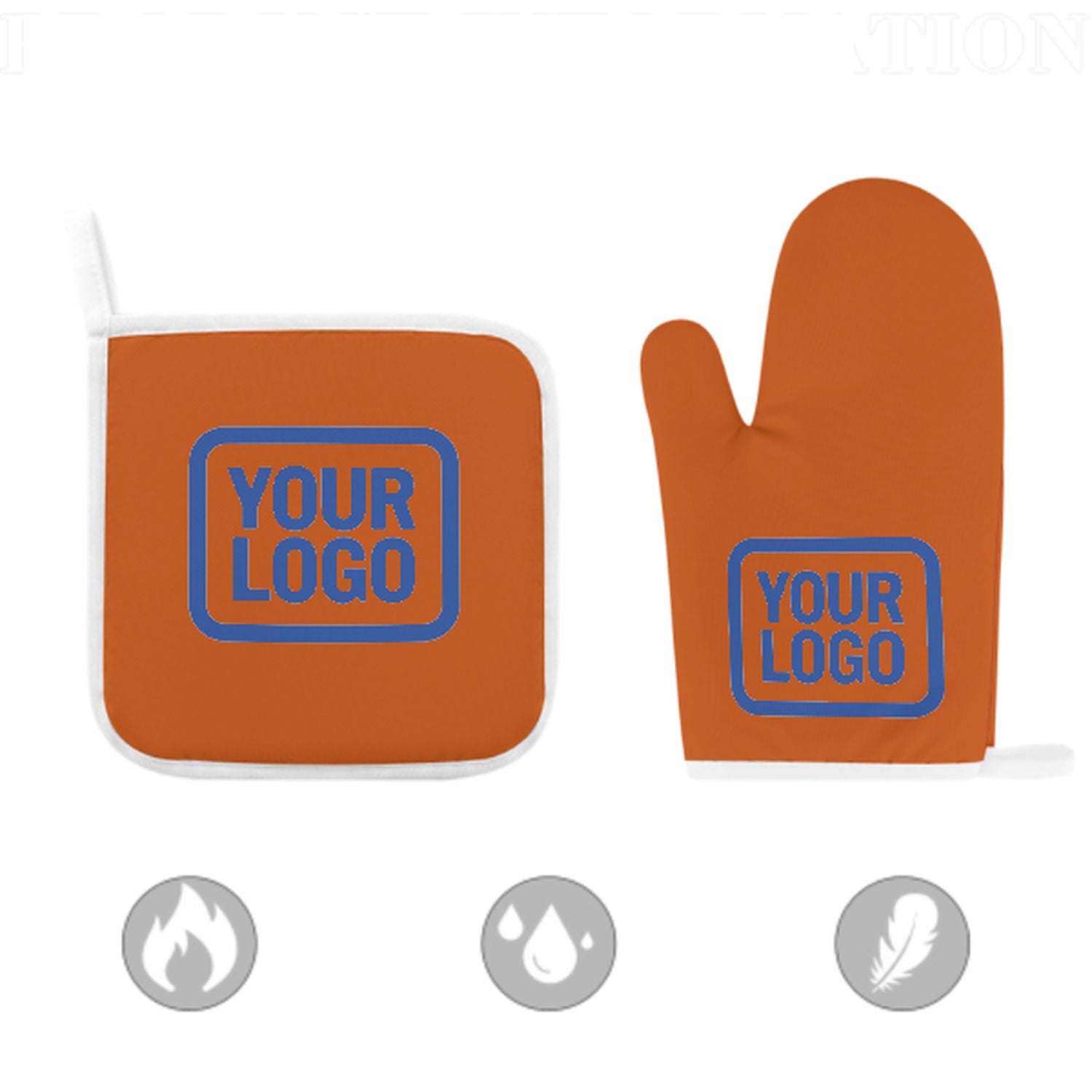 Maßgeschneidertes Orange  Himmelblau Topfhandschuh Set – 2-teilig