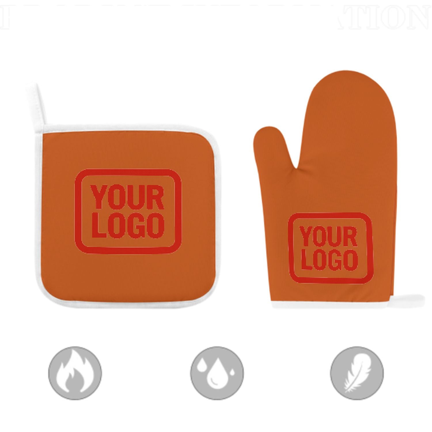 Maßgeschneidertes Orange  Orangerot Topfhandschuh Set – 2-teilig