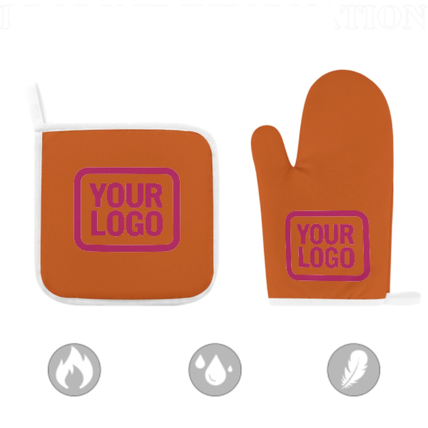 Maßgeschneidertes Orange  Rosarot Topfhandschuh Set – 2-teilig