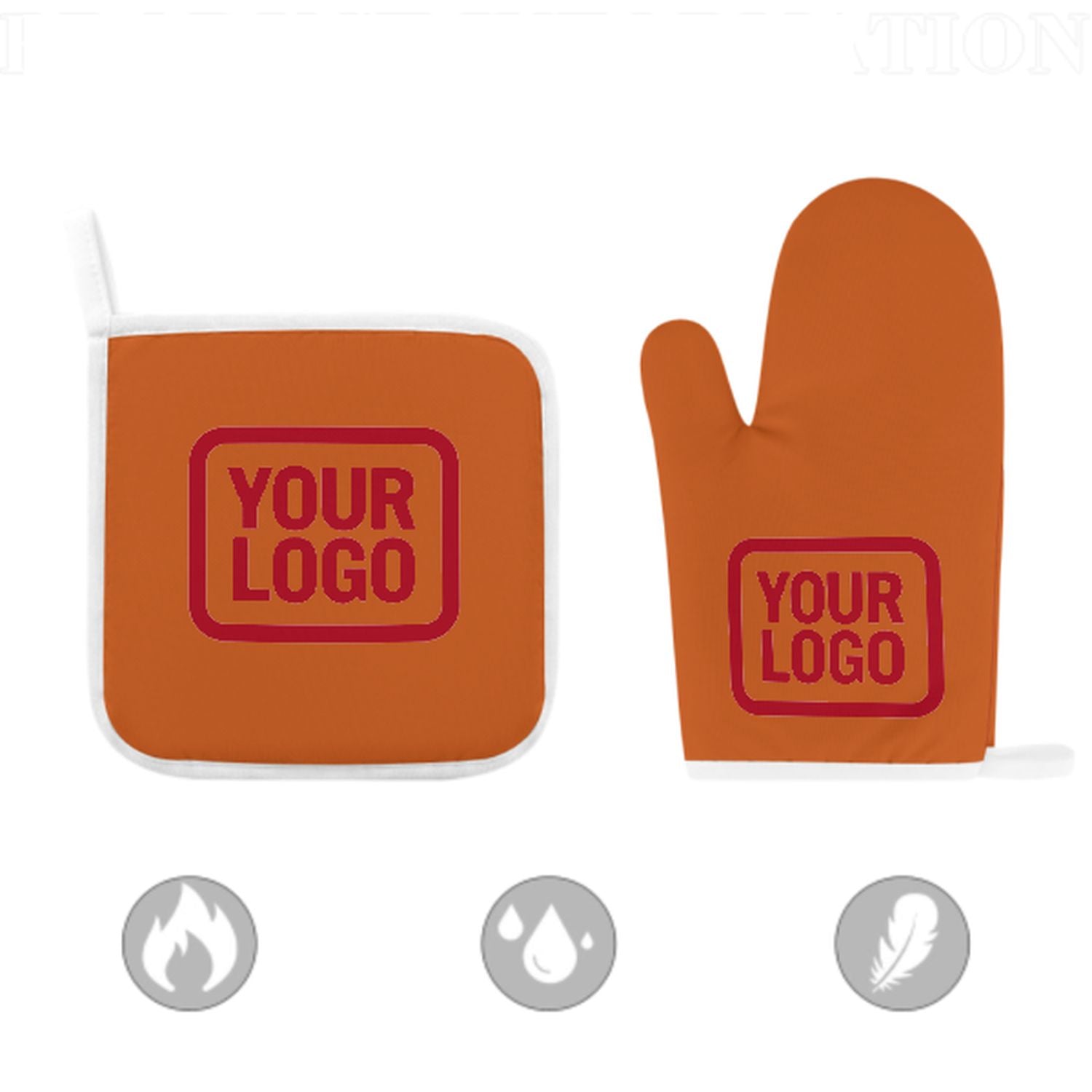 Maßgeschneidertes Orange  Rot Topfhandschuh Set – 2-teilig