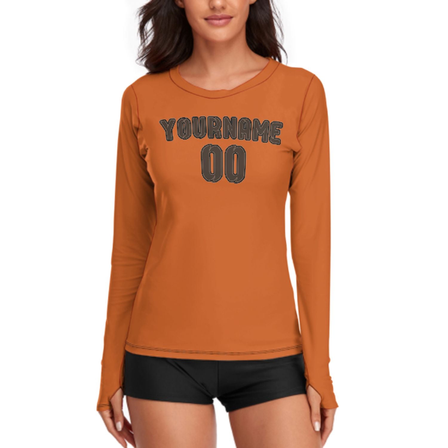 Maßgeschneidertes Orange Braun Damen Langarmshirt
