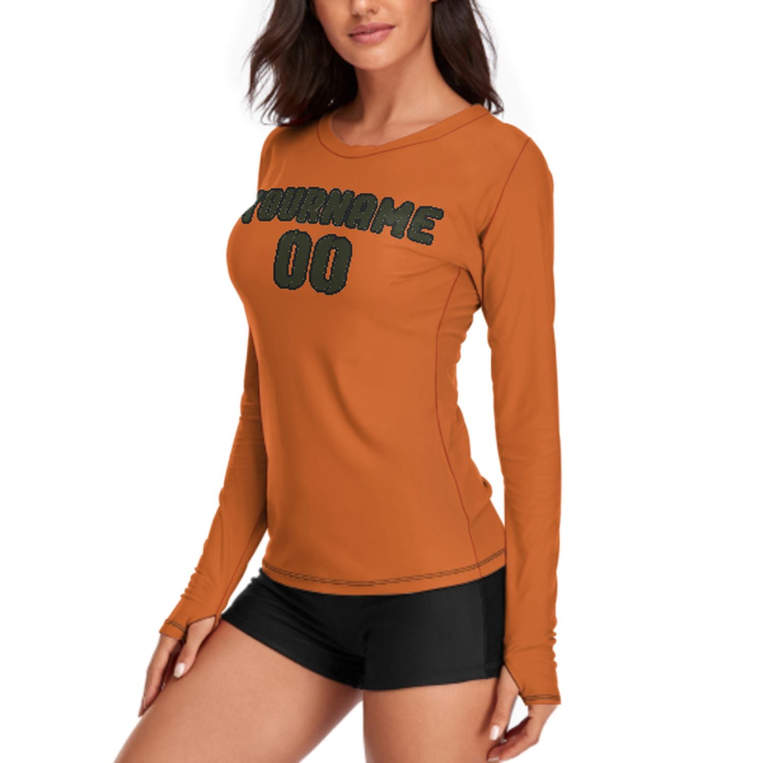 Maßgeschneidertes Orange Dunkles Oliv Damen Langarmshirt