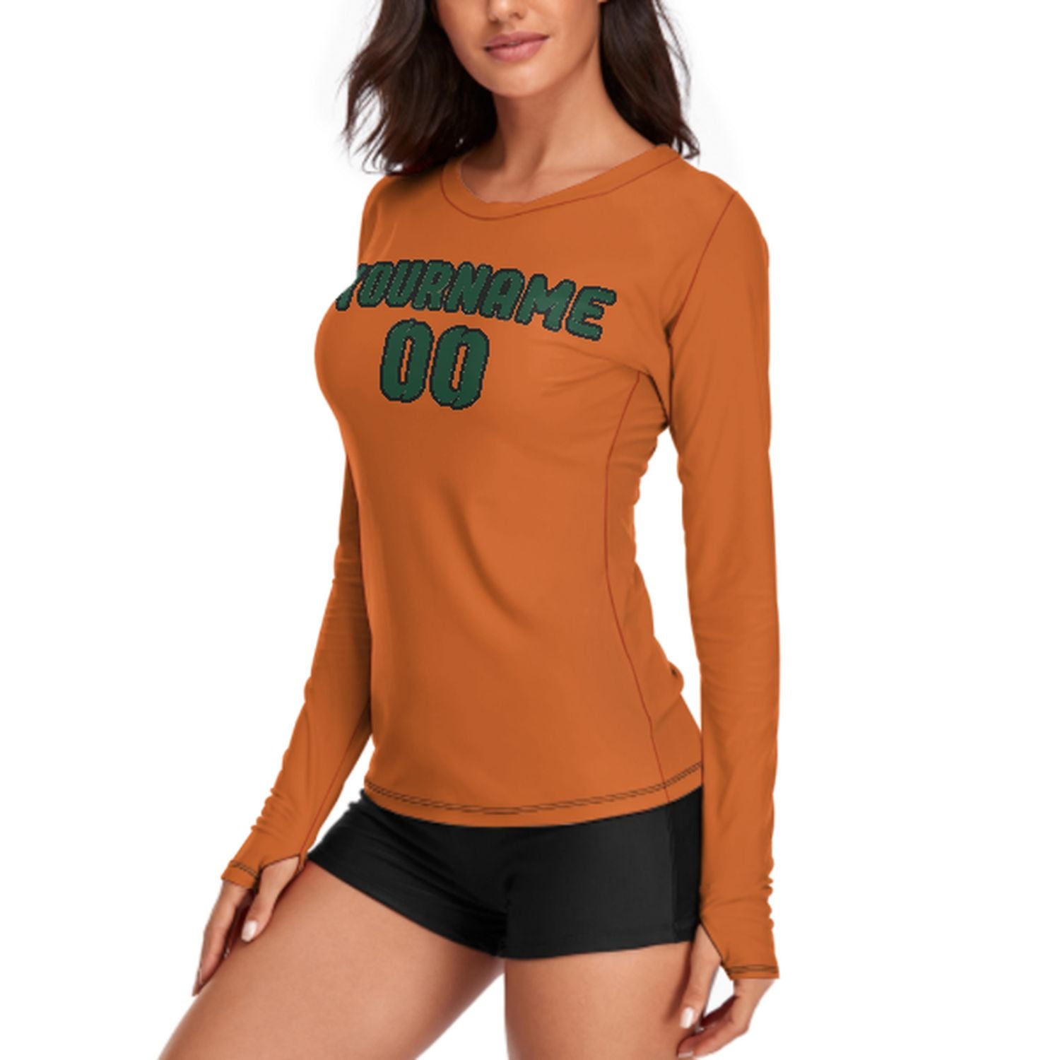 Maßgeschneidertes Orange Moosgrün Damen Langarmshirt