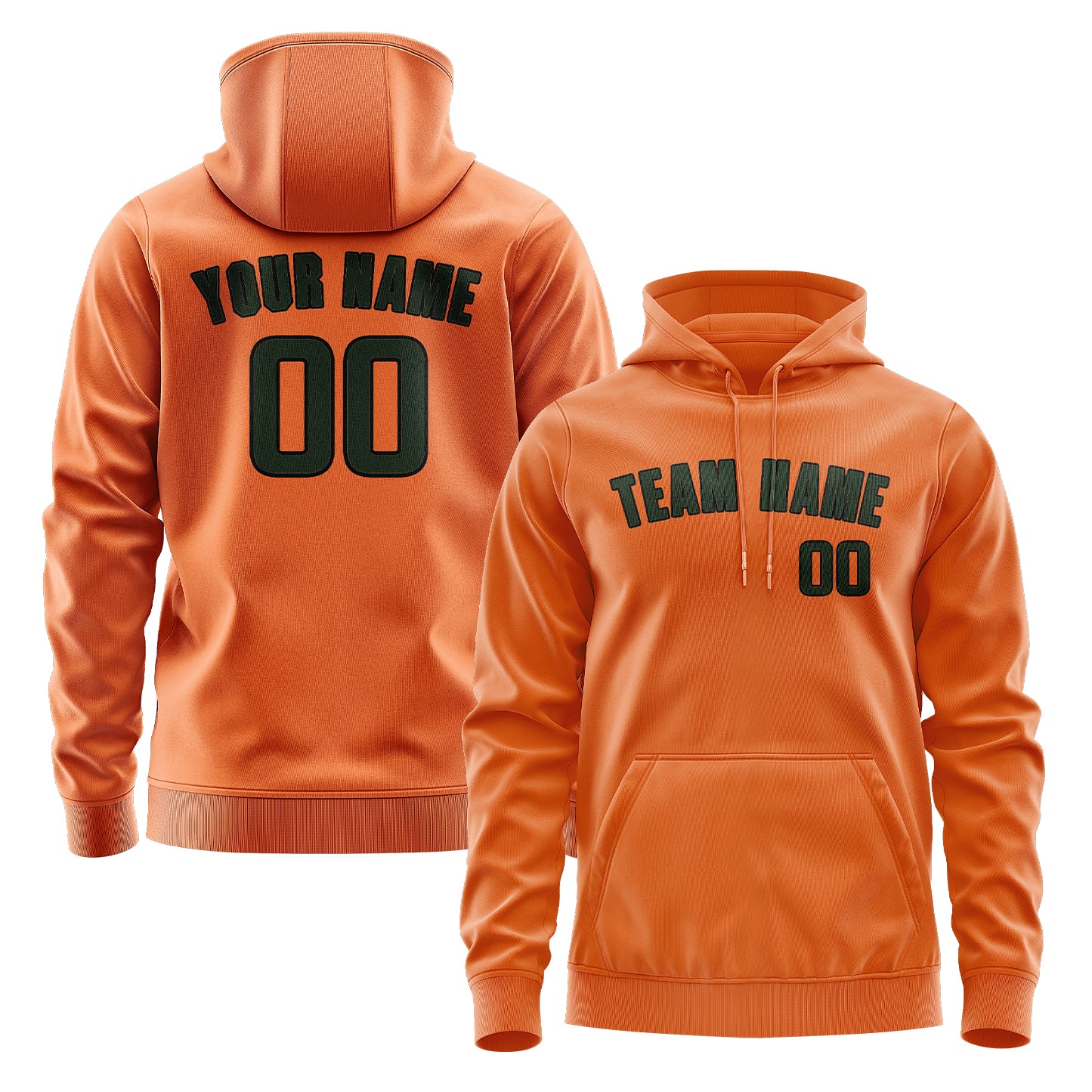 Felpa con cappuccio personalizzata arancione e verde abete