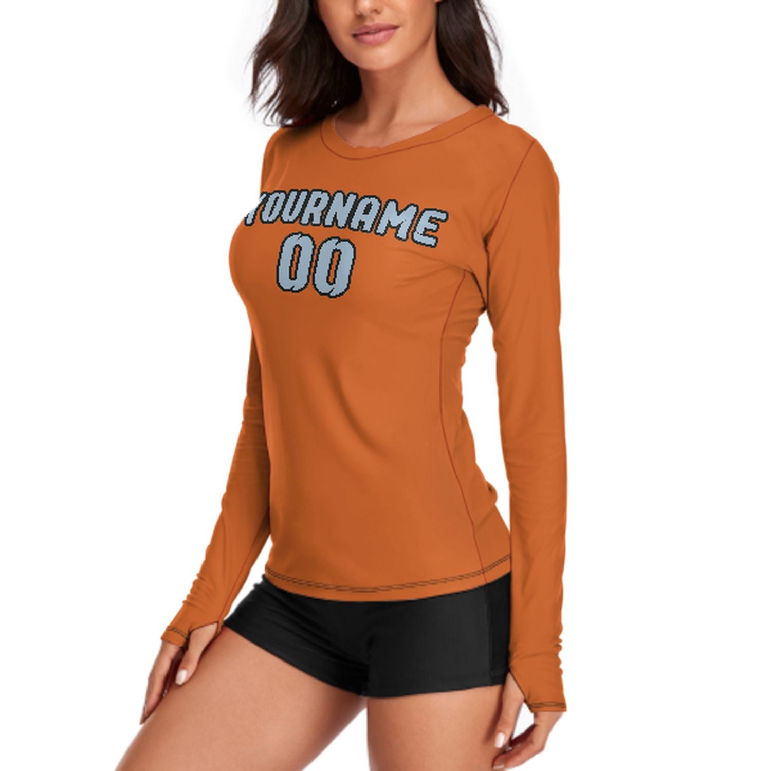 Maßgeschneidertes Orange Hellblau Damen Langarmshirt