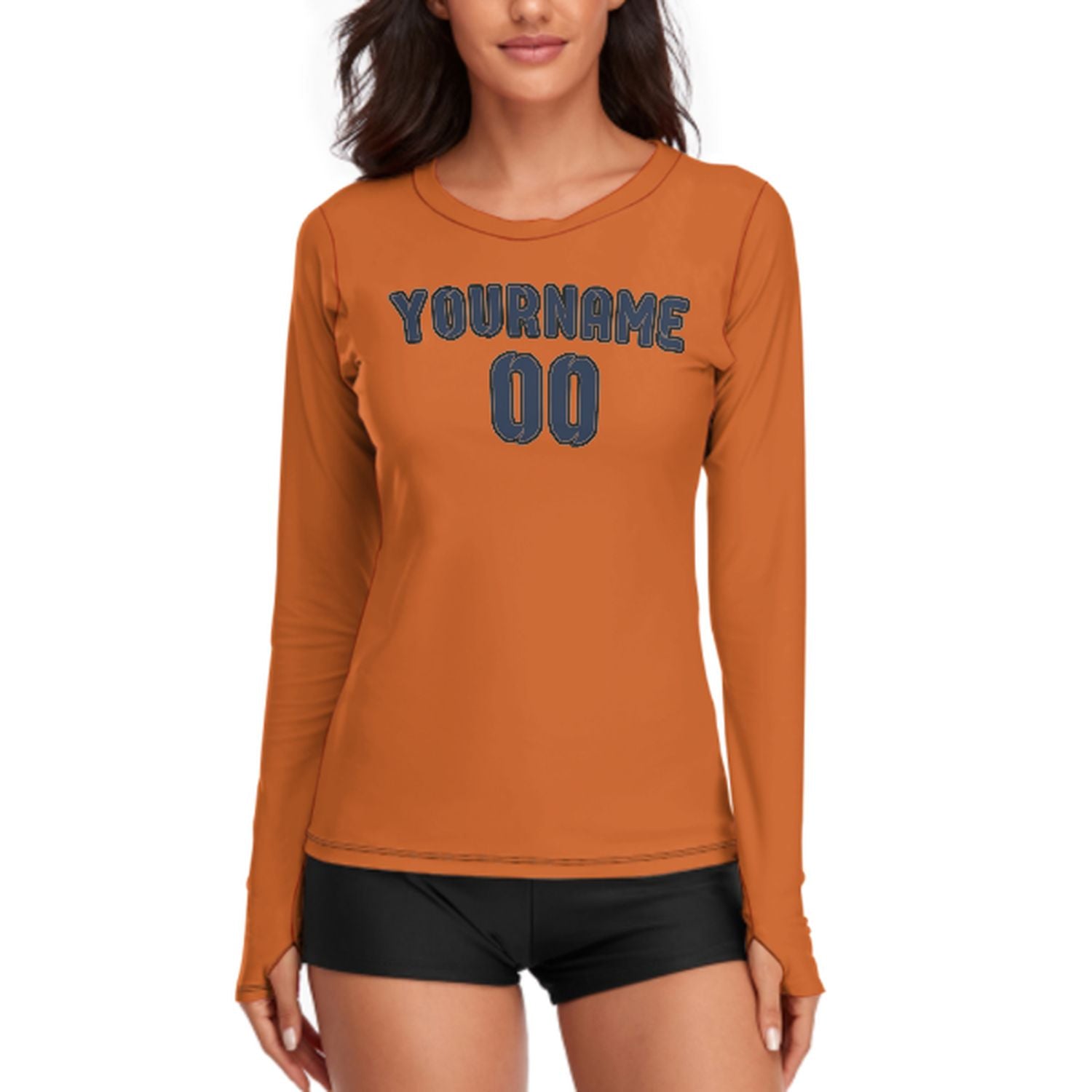 Maßgeschneidertes Orange Marineblau Damen Langarmshirt