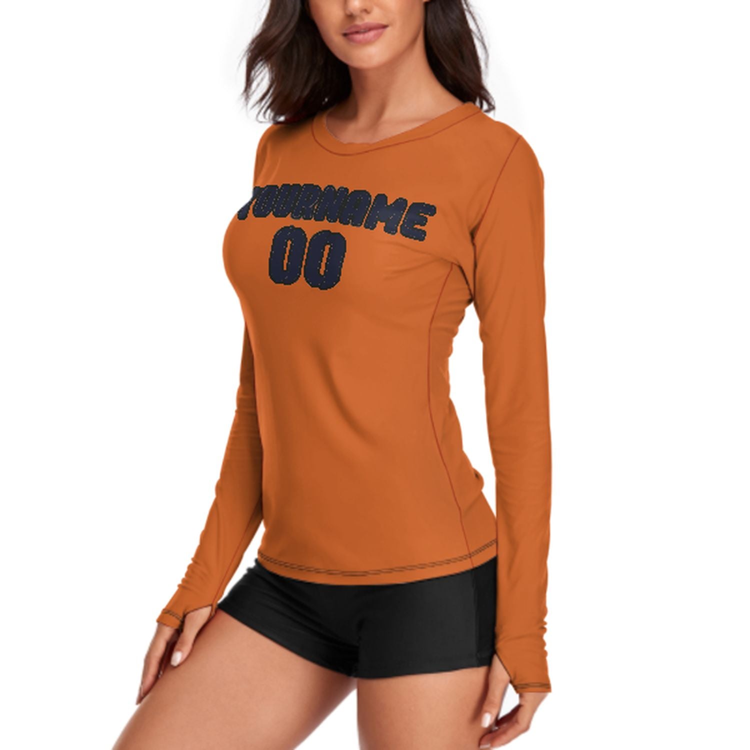 Maßgeschneidertes Orange Stahlblau Damen Langarmshirt