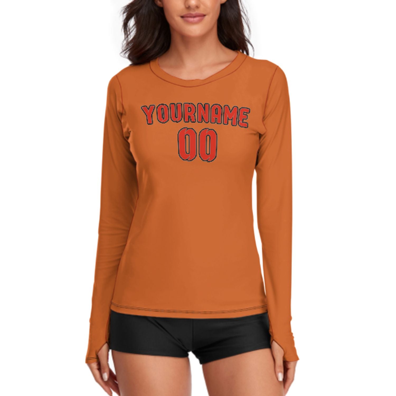 Maßgeschneidertes Orange Orangerot Damen Langarmshirt