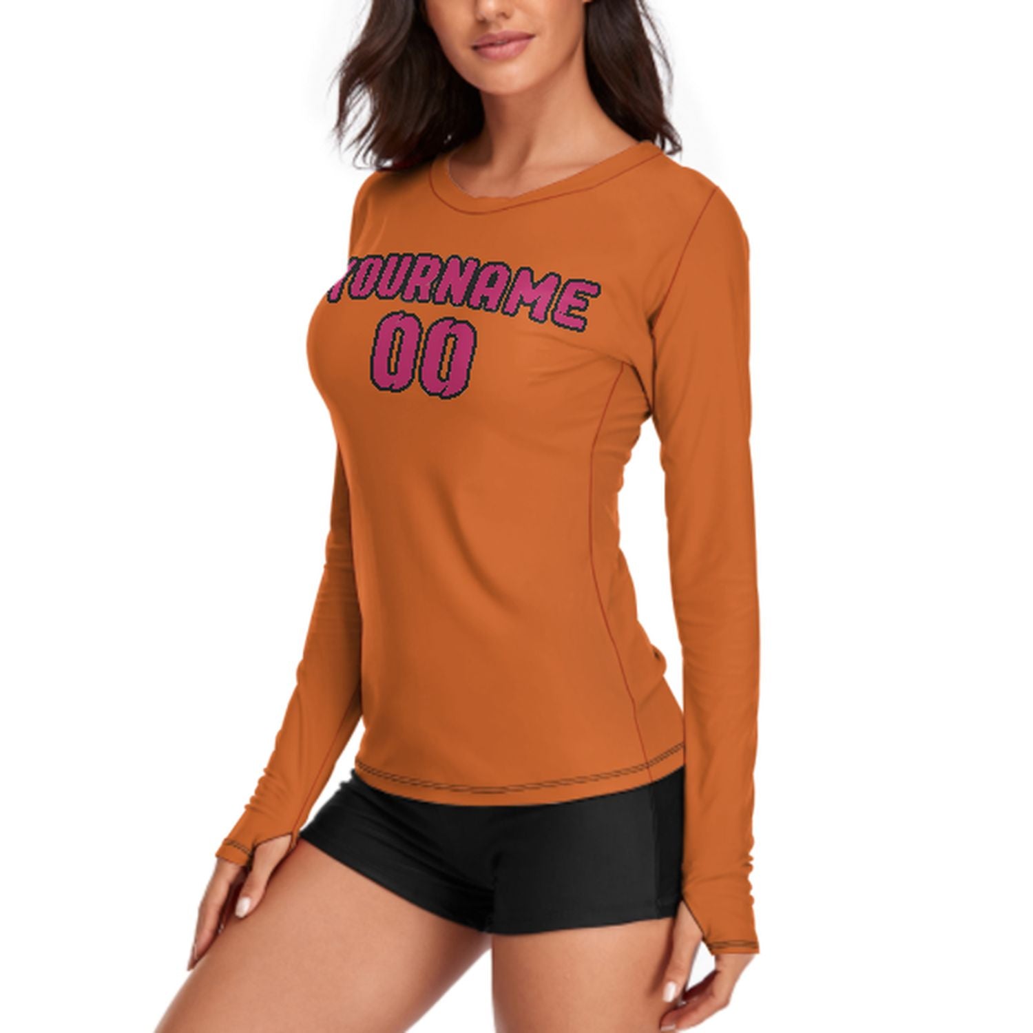 Maßgeschneidertes Orange Rosarot Damen Langarmshirt