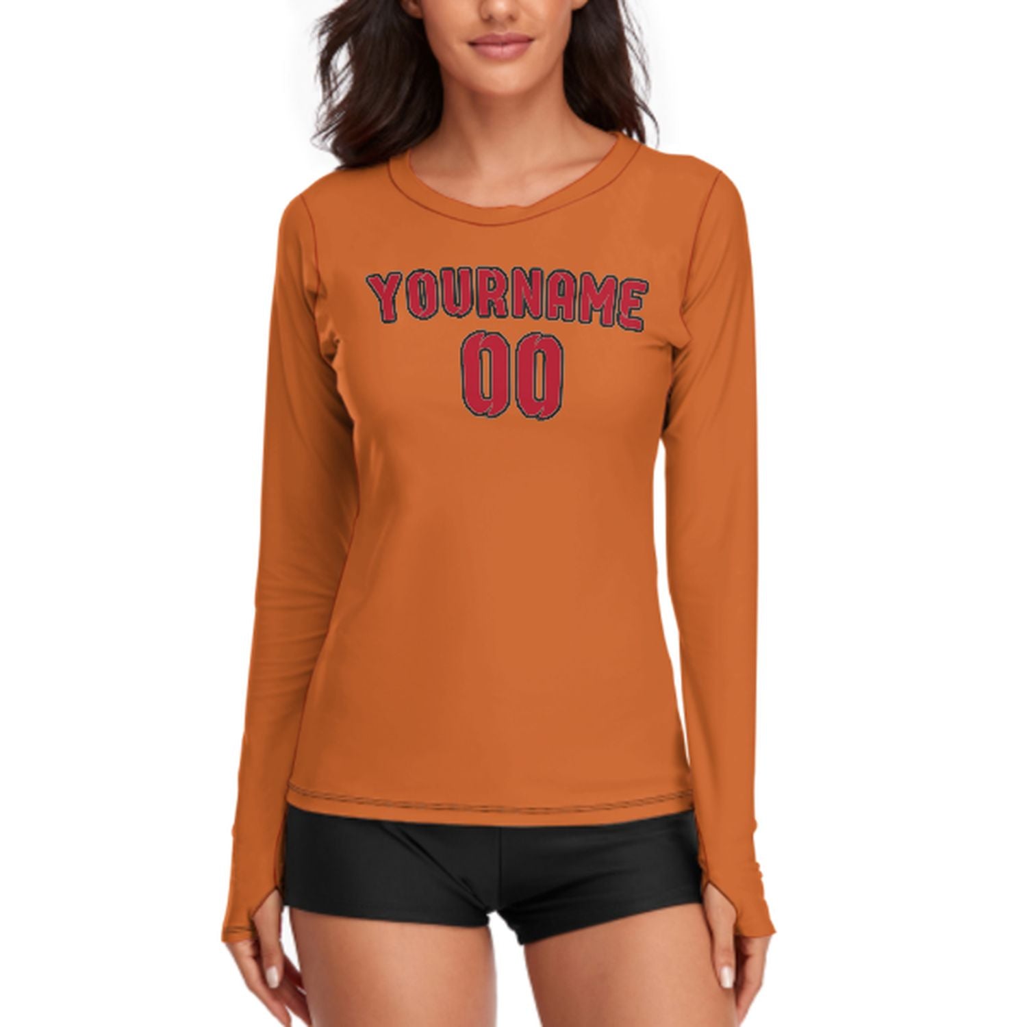 Maßgeschneidertes Orange Rot Damen Langarmshirt