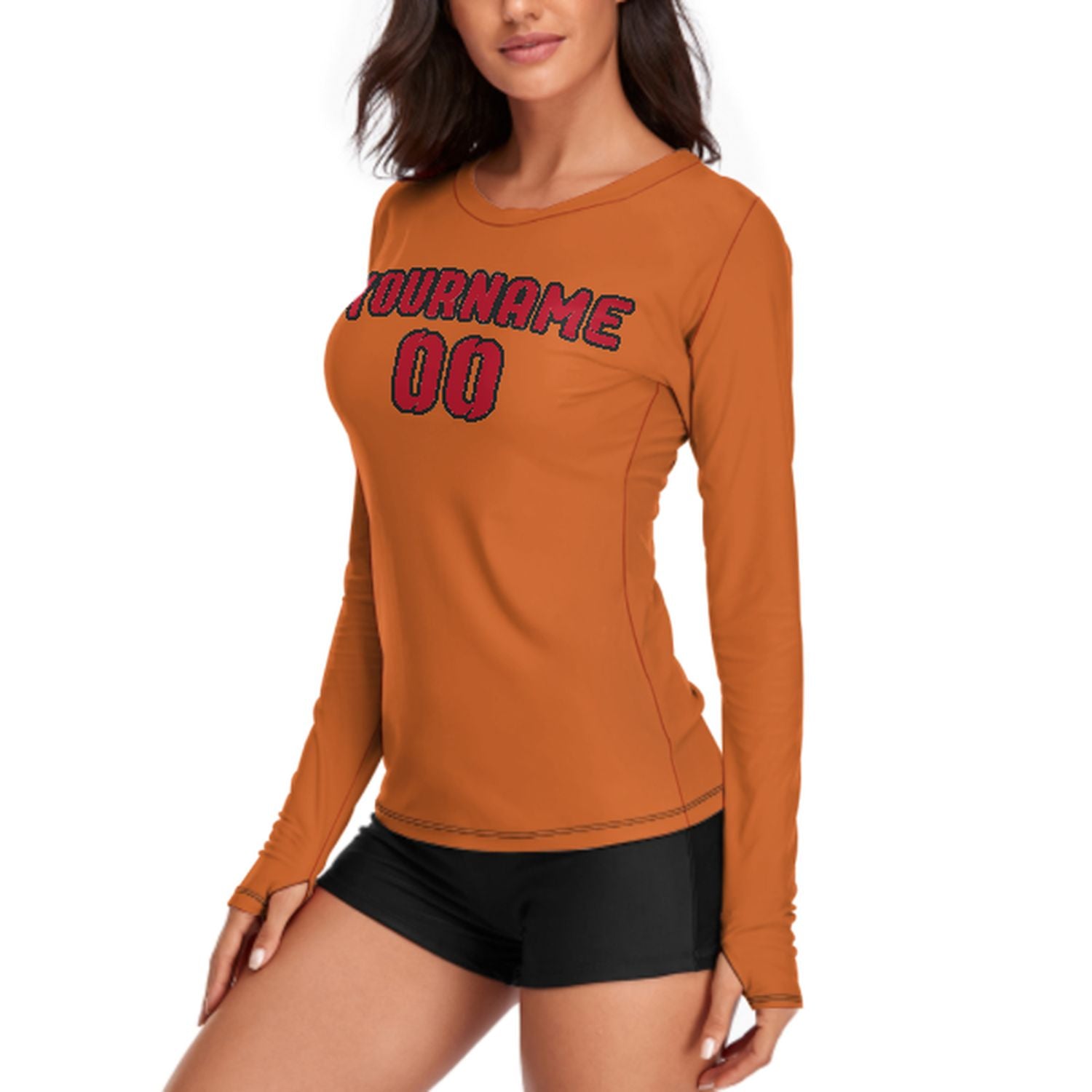 Maßgeschneidertes Orange Rot Damen Langarmshirt