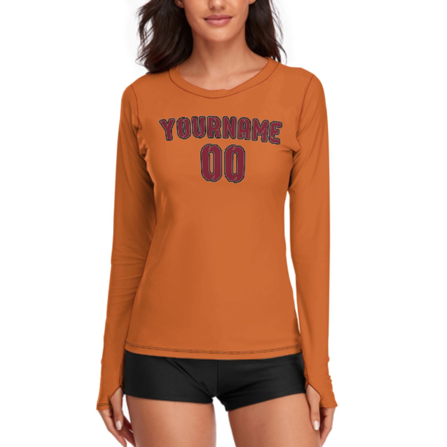 Maßgeschneidertes Orange Karmesinrot Damen Langarmshirt
