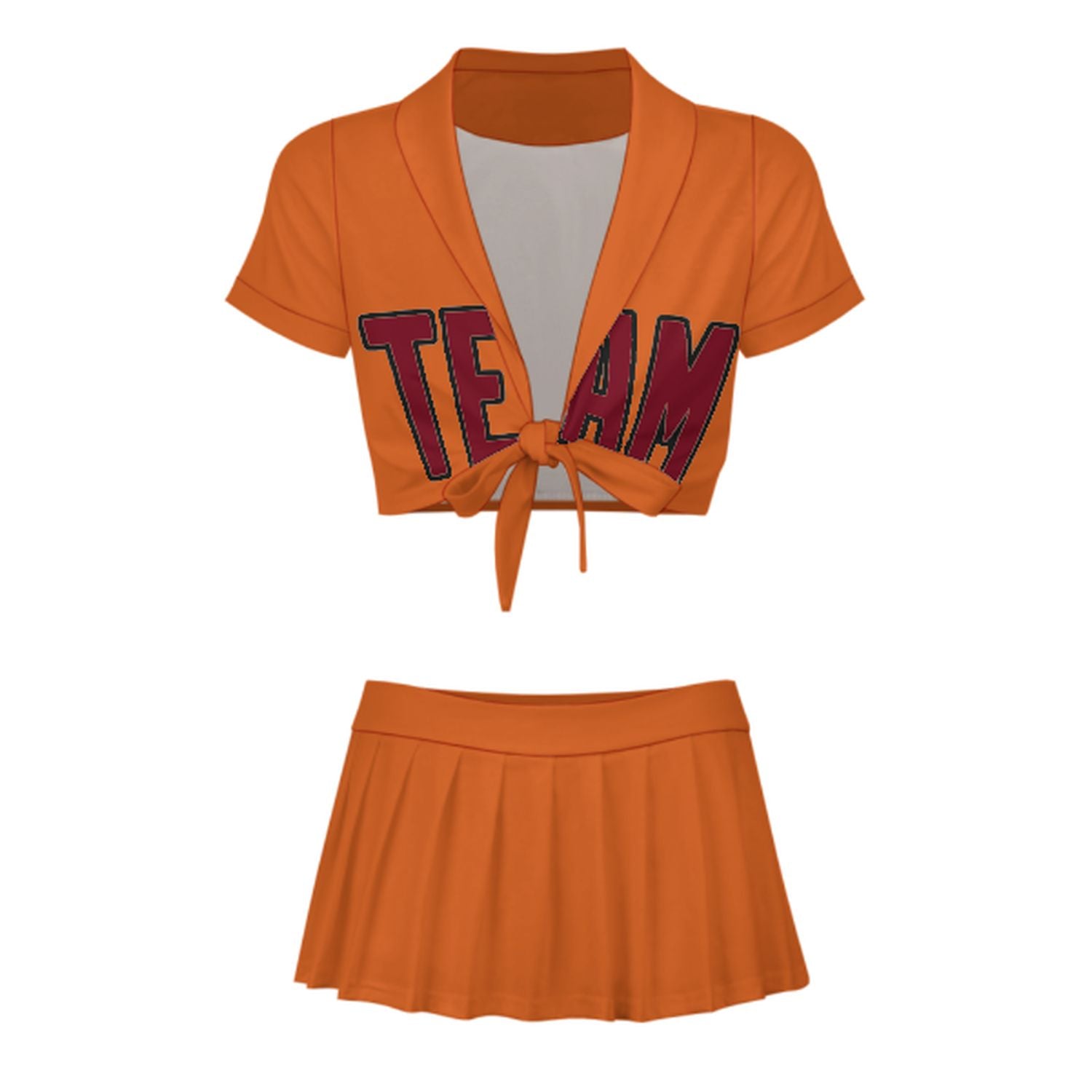 Maßgeschneidertes Orange Karmesinrot Cheerleader Outfit Set