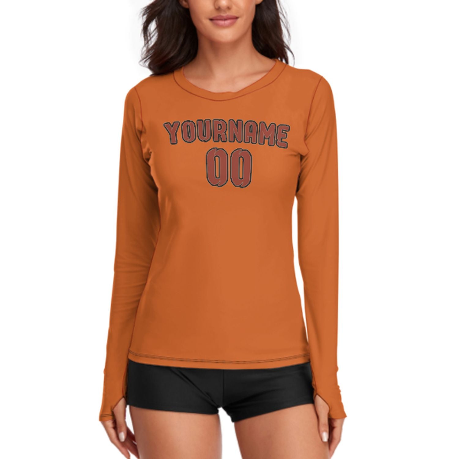 Maßgeschneidertes Orange Korallenrot Damen Langarmshirt