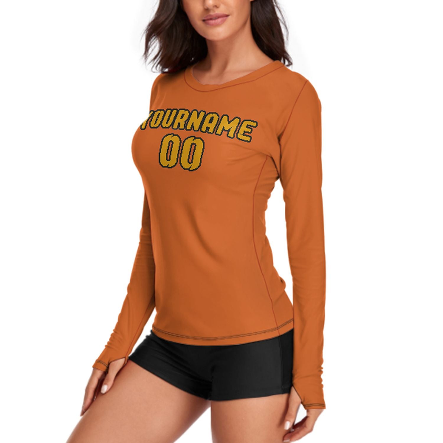 Maßgeschneidertes Orange Gelb Damen Langarmshirt