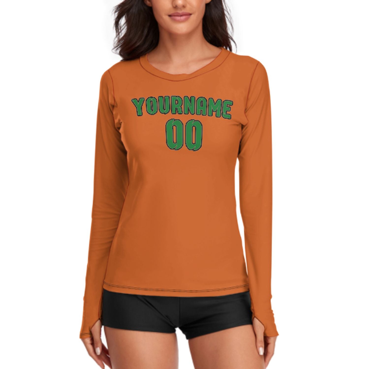 Maßgeschneidertes Orange Smaragdgrün Damen Langarmshirt